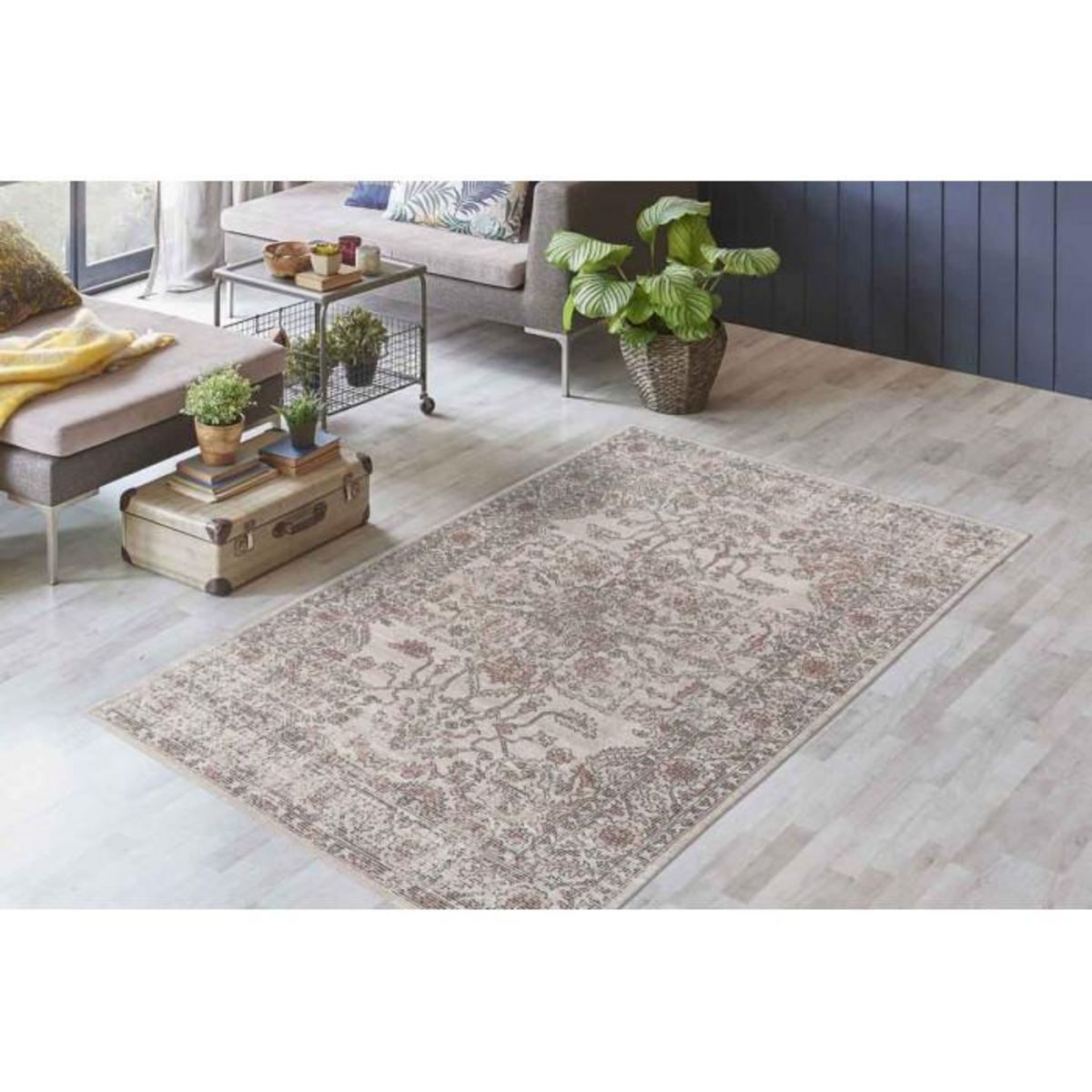 Paris Prix Tapis Tissé Motif Vintage Délavé  Percy  Beige