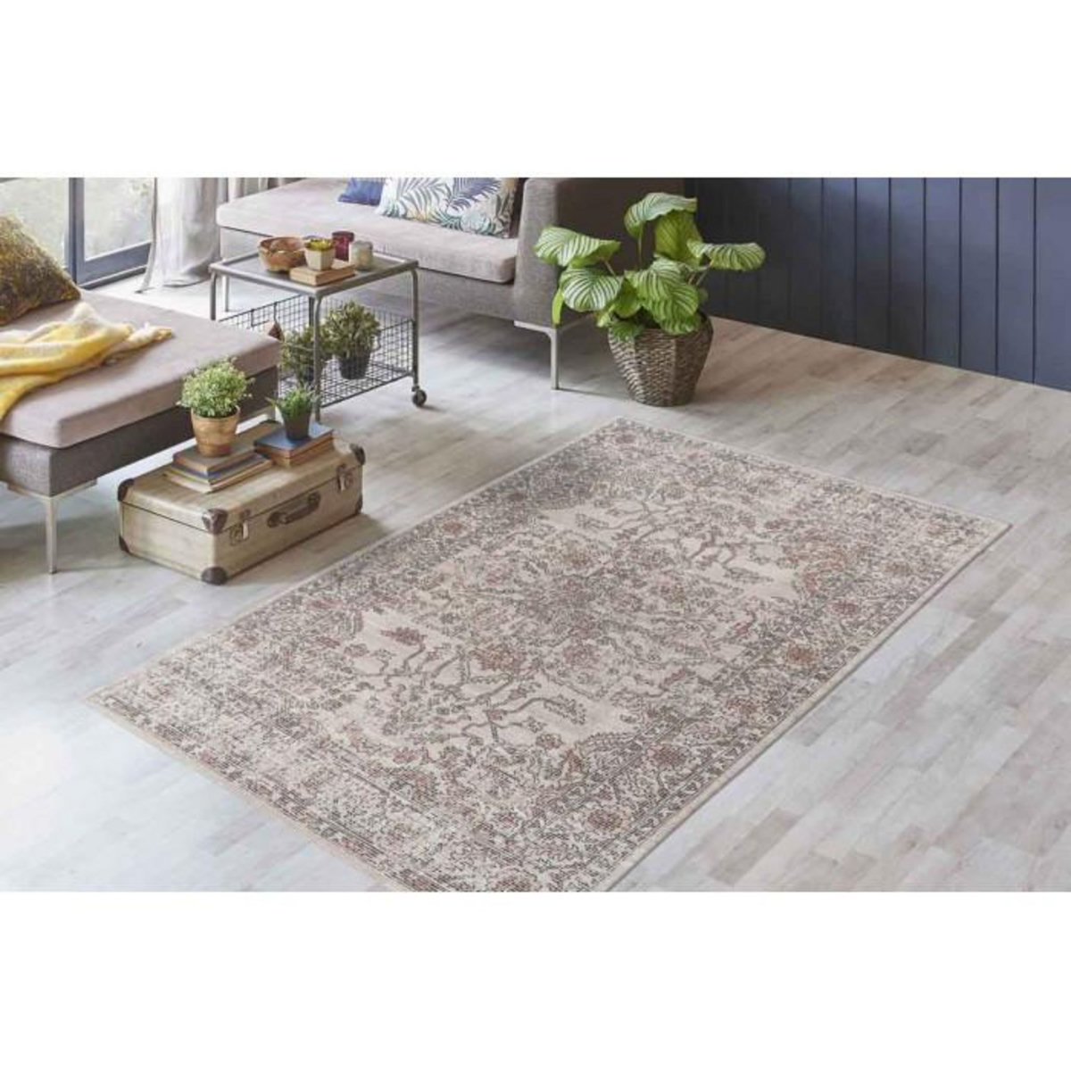 Paris Prix Tapis Tissé Motif Vintage Délavé  Percy  Beige