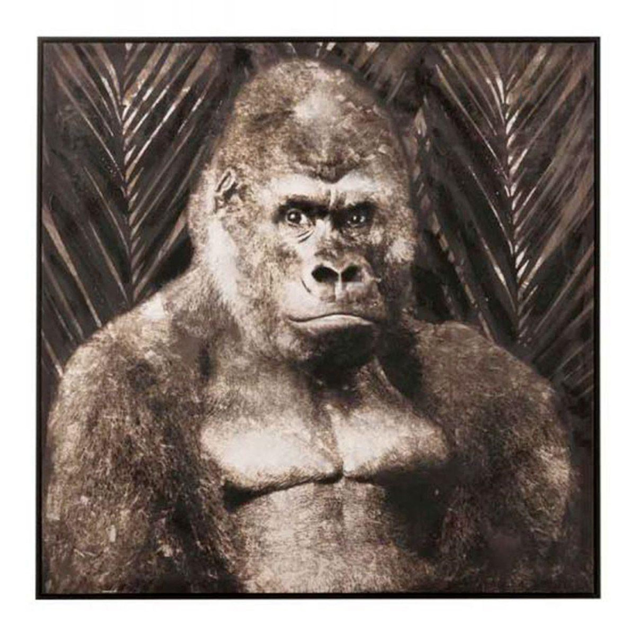 Voir la diapositive 1 : J-LINE Tableau peinture déco  gorille  107x108cm marron foncé