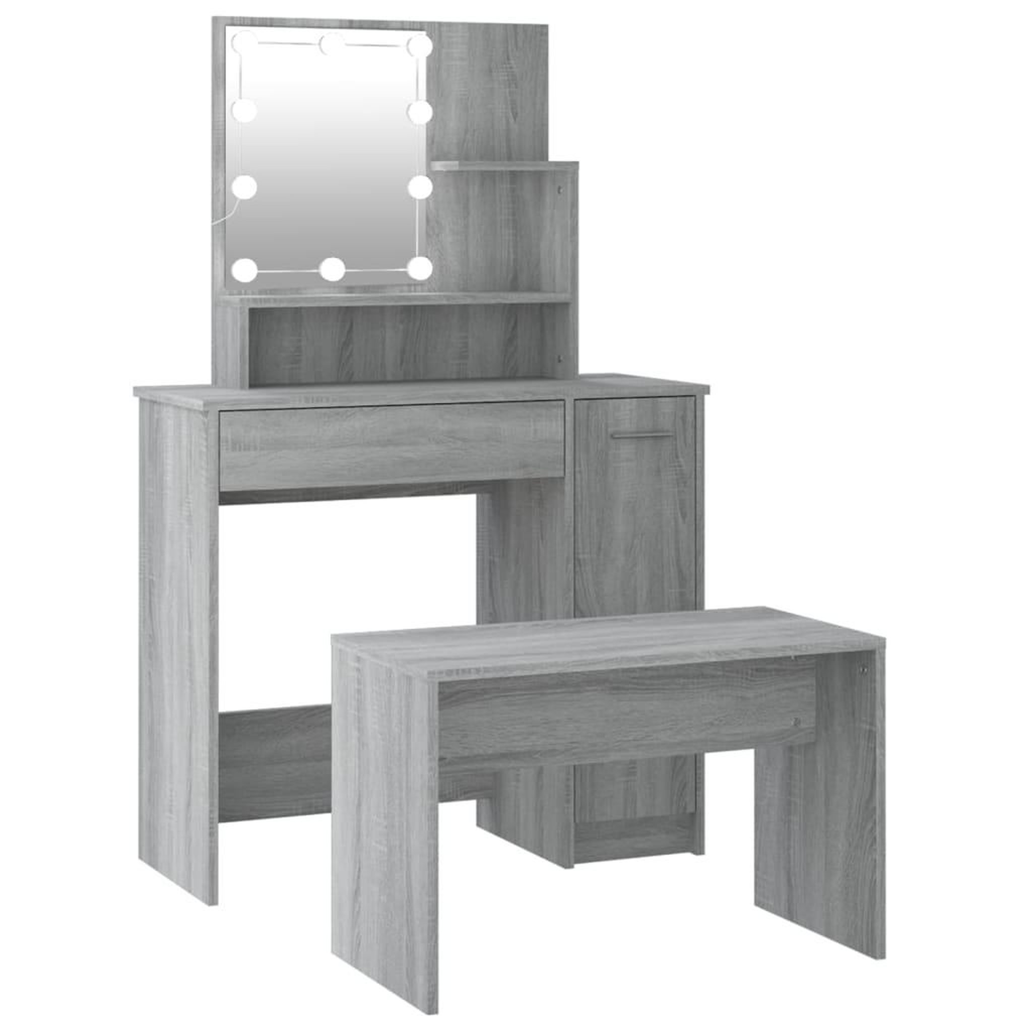 Voir la diapositive 2 : VIDAXL Ensemble de coiffeuse avec LED Sonoma gris Bois d'ingenierie