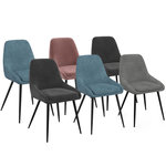 ID MARKET Lot de 6 chaises THALYA en velours mix color pastel bleu x2, gris foncé x2, gris clair, rose avec accoudoirs