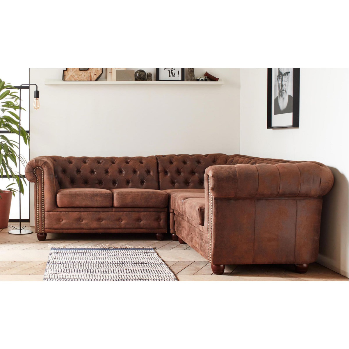LISA DESIGN Winston - canapé d'angle chesterfield - 5 places - style industriel