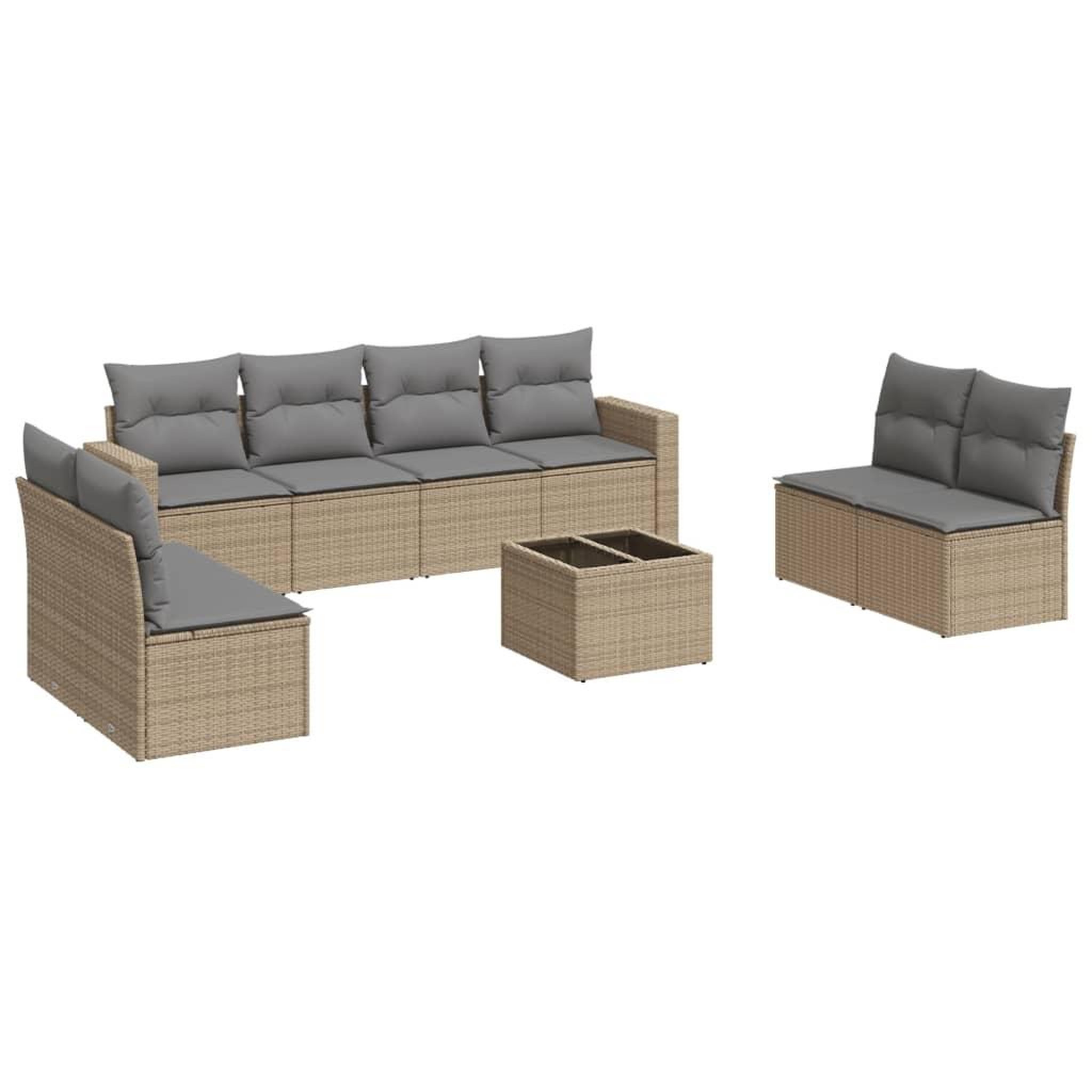 Voir la diapositive 2 : VIDAXL Salon de jardin avec coussins 9 pcs beige resine tressee