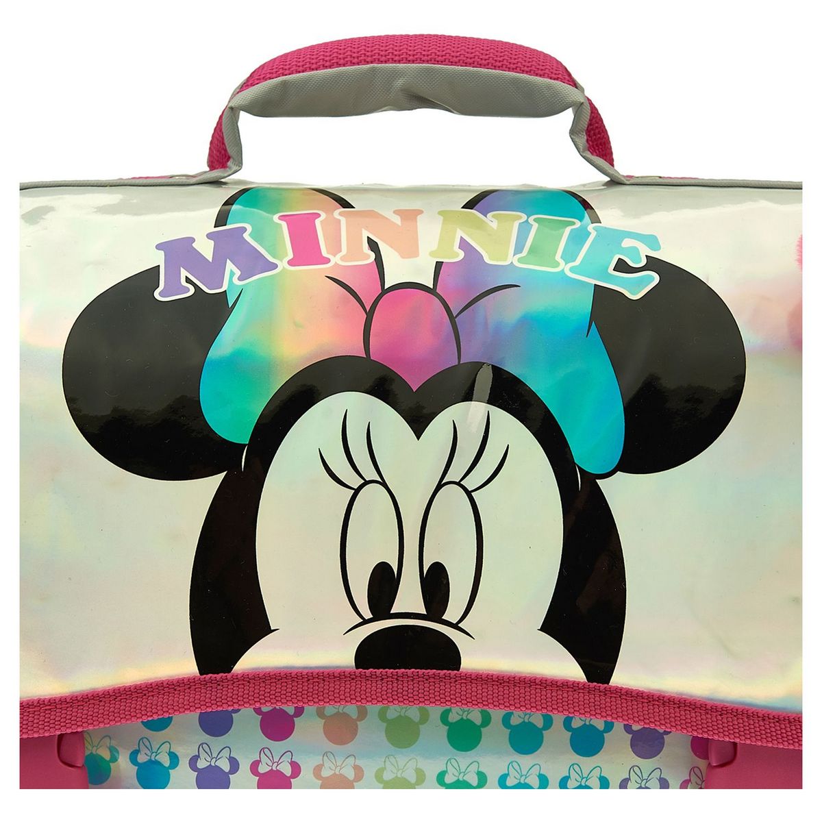 DISNEY Cartable 38 cm avec pompon polyester argent imprimé têtes MINNIE DISNEY