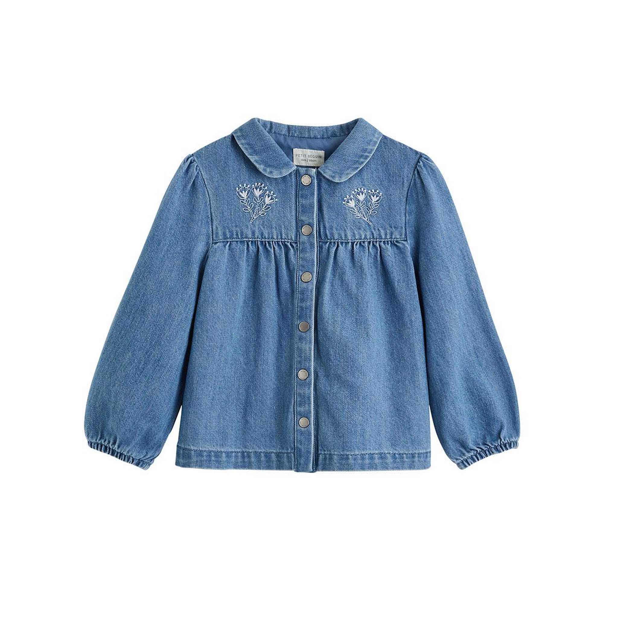 PETIT BEGUIN Blouse enfant en jean cléo. Coloris disponibles : Bleu