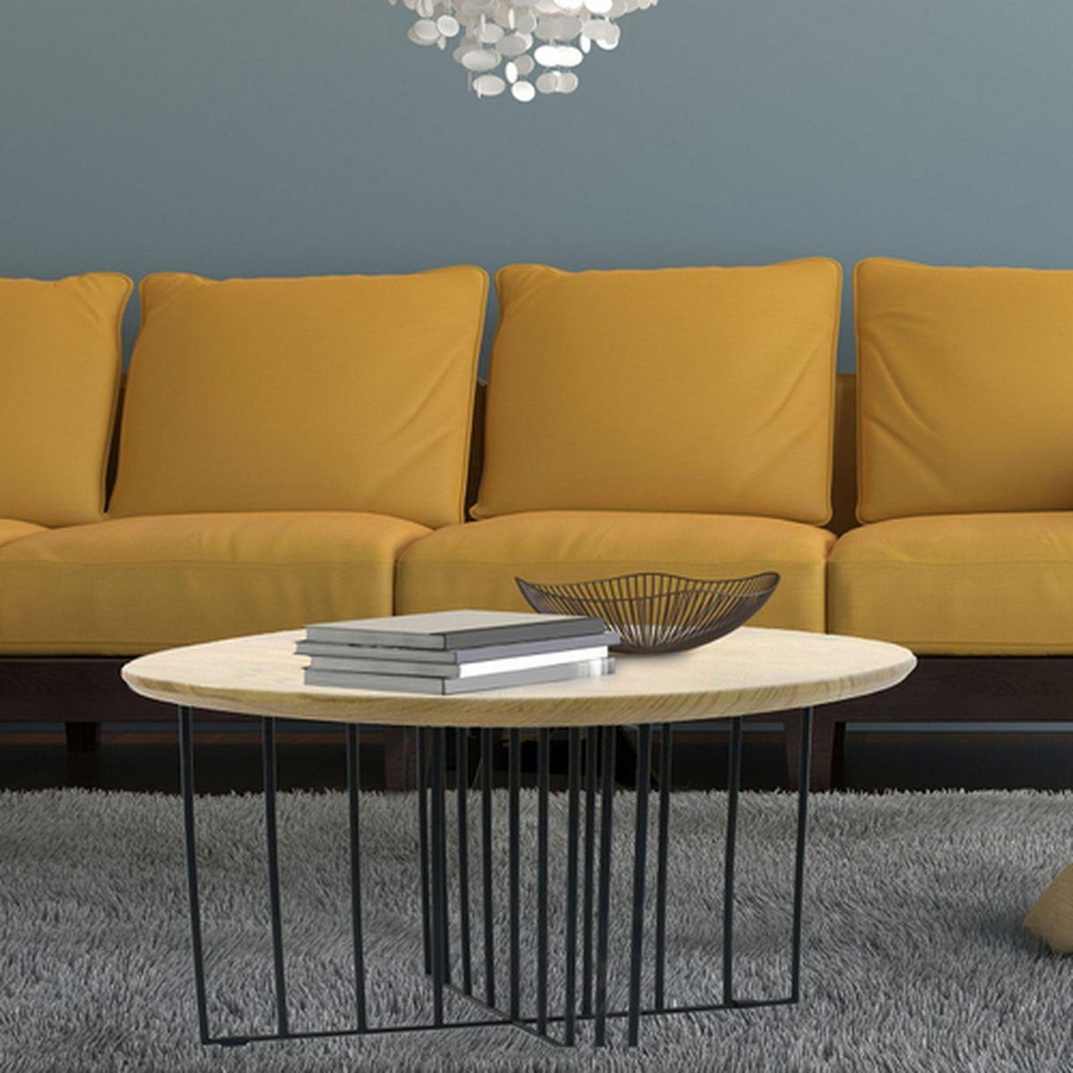 The Home Deco Factory Table basse industrielle bois et métal Maverick - Diam. 70 x H. 45 cm - Noir