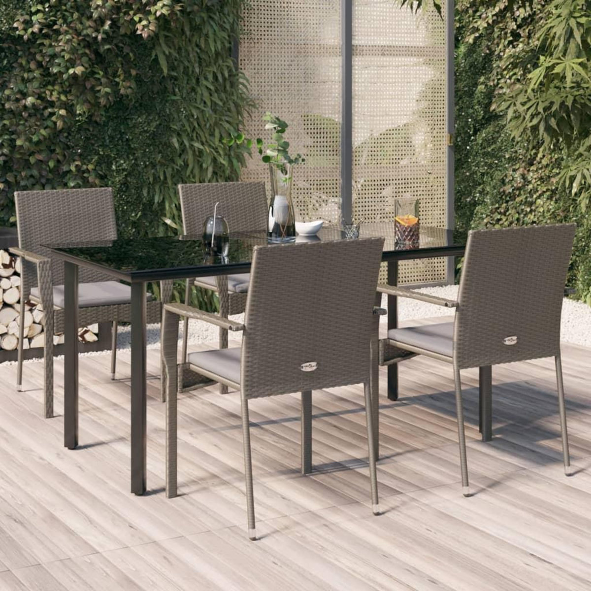 VIDAXL Ensemble a manger de jardin coussins 5 pcs noir et gris