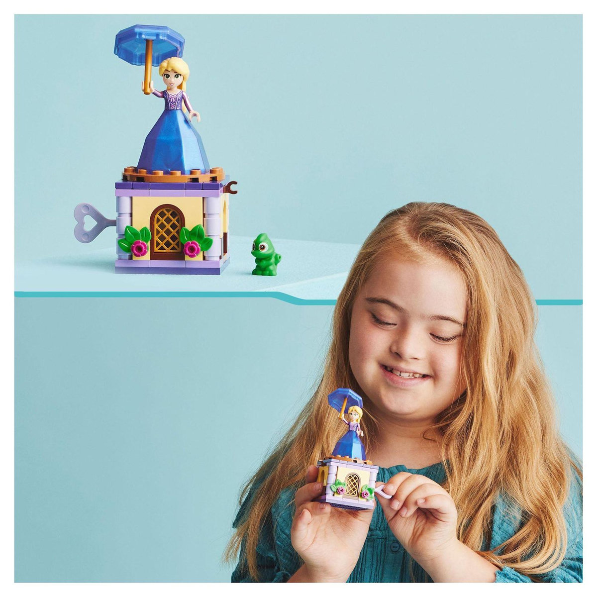 LEGO Disney Princess 43214 Raiponce tourbillonnante , Jouet de Construction avec Mini-Poupée Robe Diamant et Figurine Pascal le Caméléon