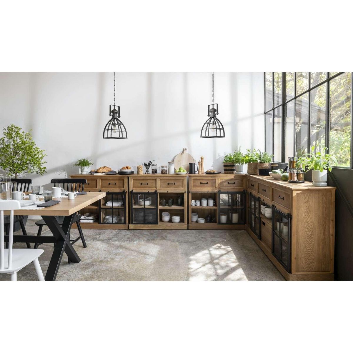 ATMOSPHERA Buffet avec porte coulissante en verre DANIK - Marron et noir