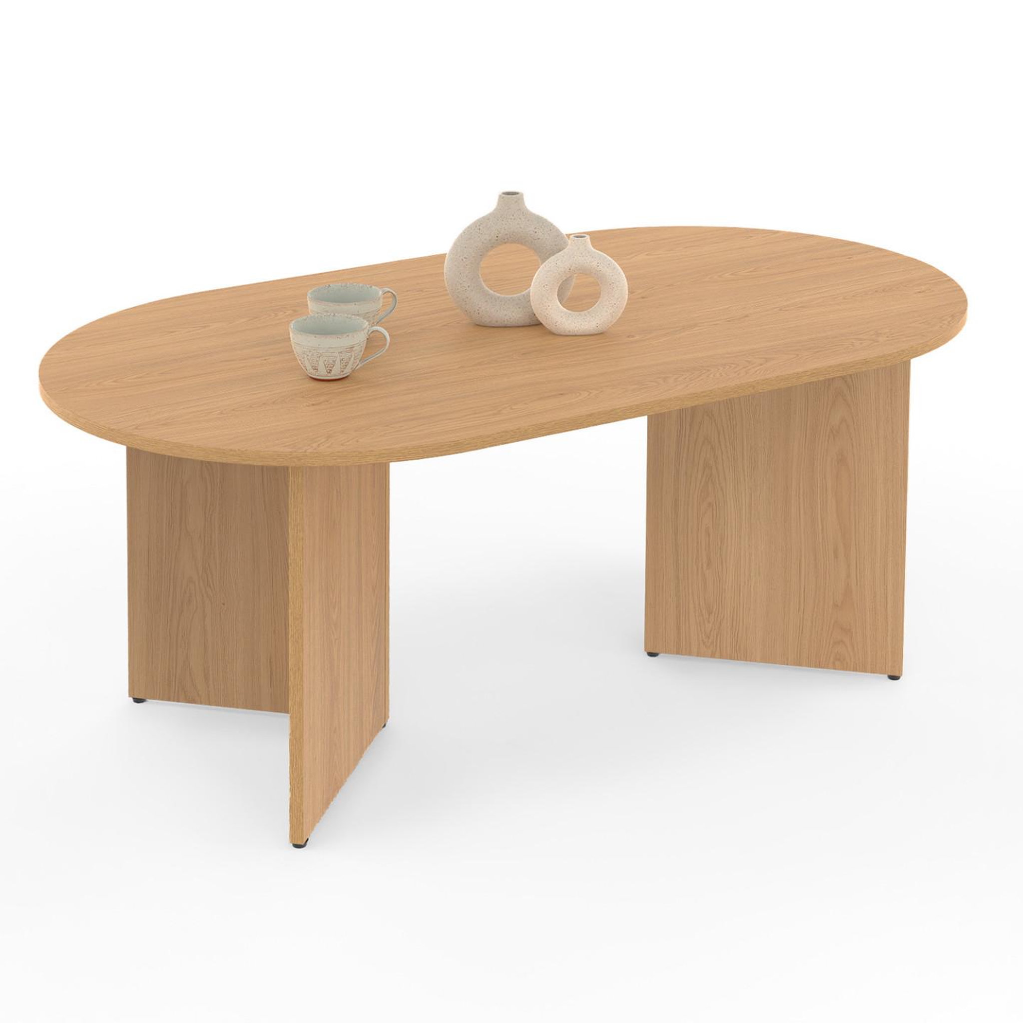 ID MARKET Table basse ovale marthe 110 cm bois façon hêtre