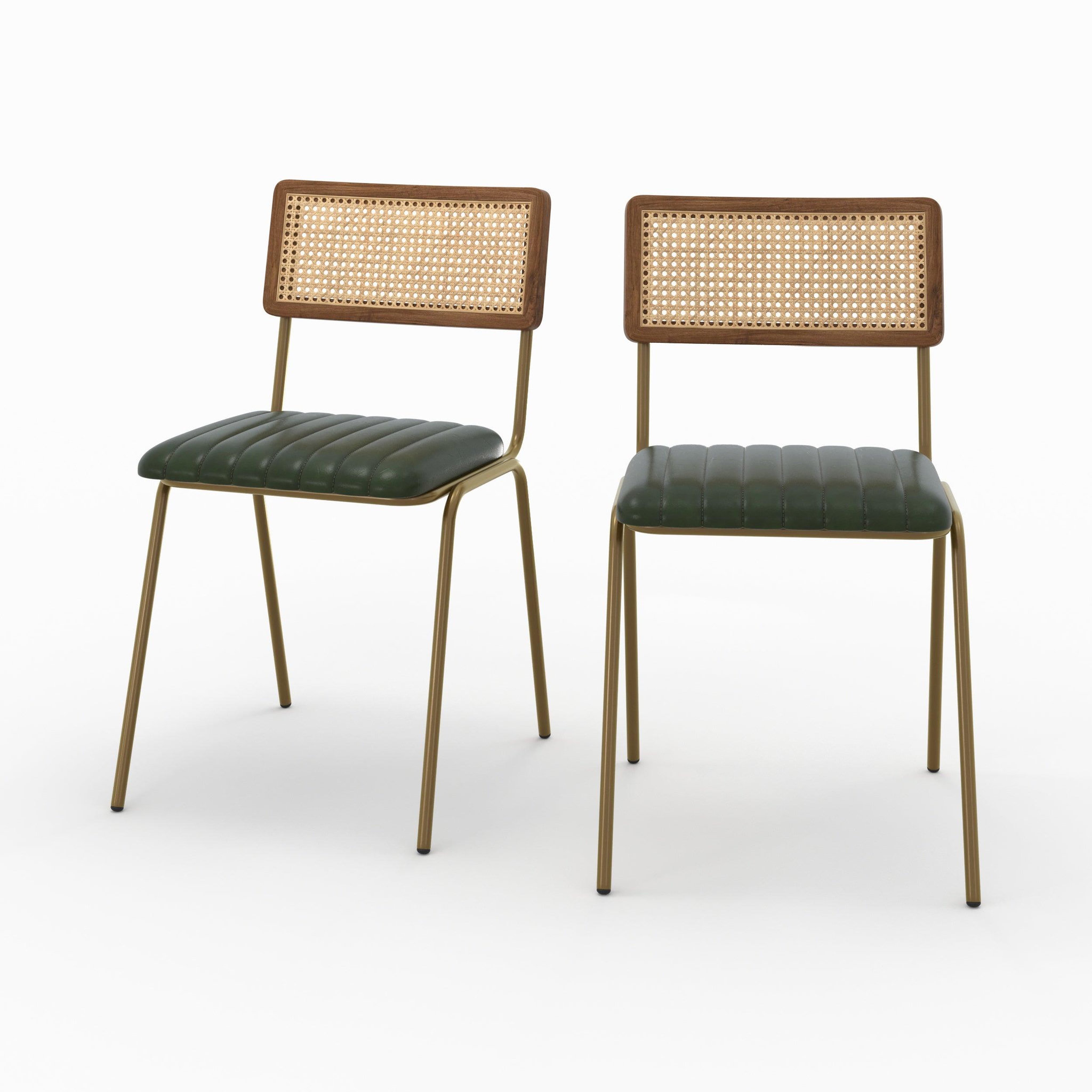 MAISON PAVANE Lot de 2 chaises en cannage et cuir vert-arsène