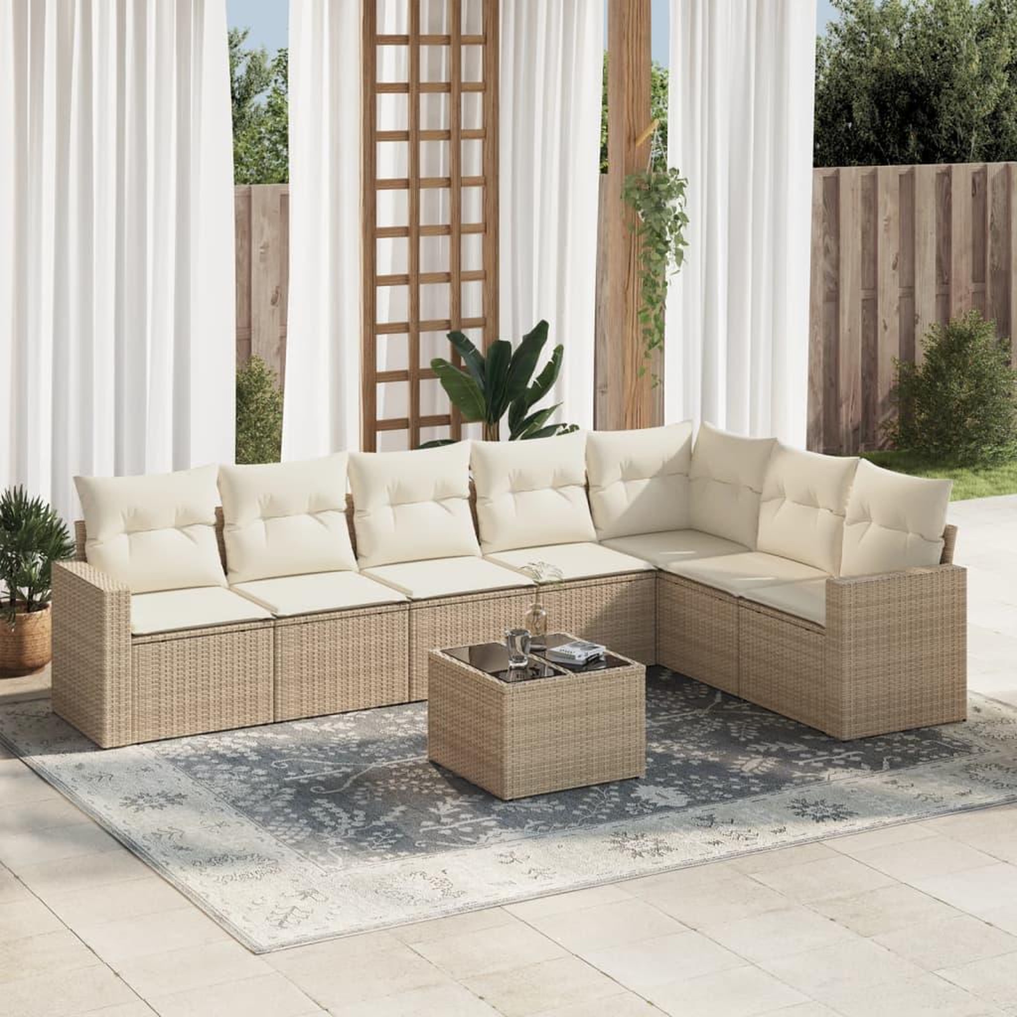 VIDAXL Salon de jardin avec coussins 8 pcs beige resine tressee