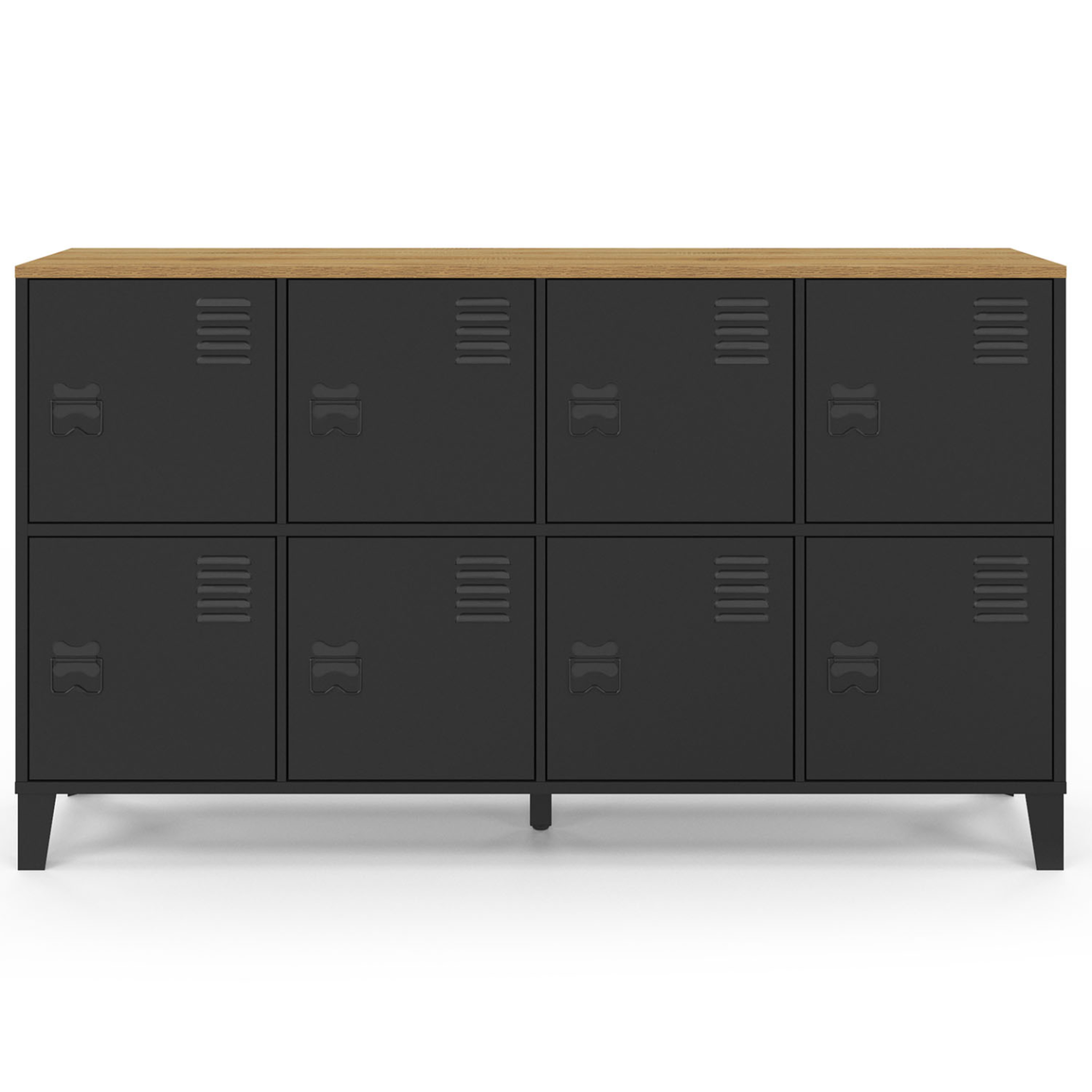 Voir la diapositive 3 : ID MARKET Buffet casier 139 cm ester 8 portes en métal noir plateau bois design industriel