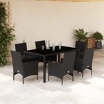 VIDAXL Ensemble a manger de jardin et coussins 7 pcs noir rotin acacia