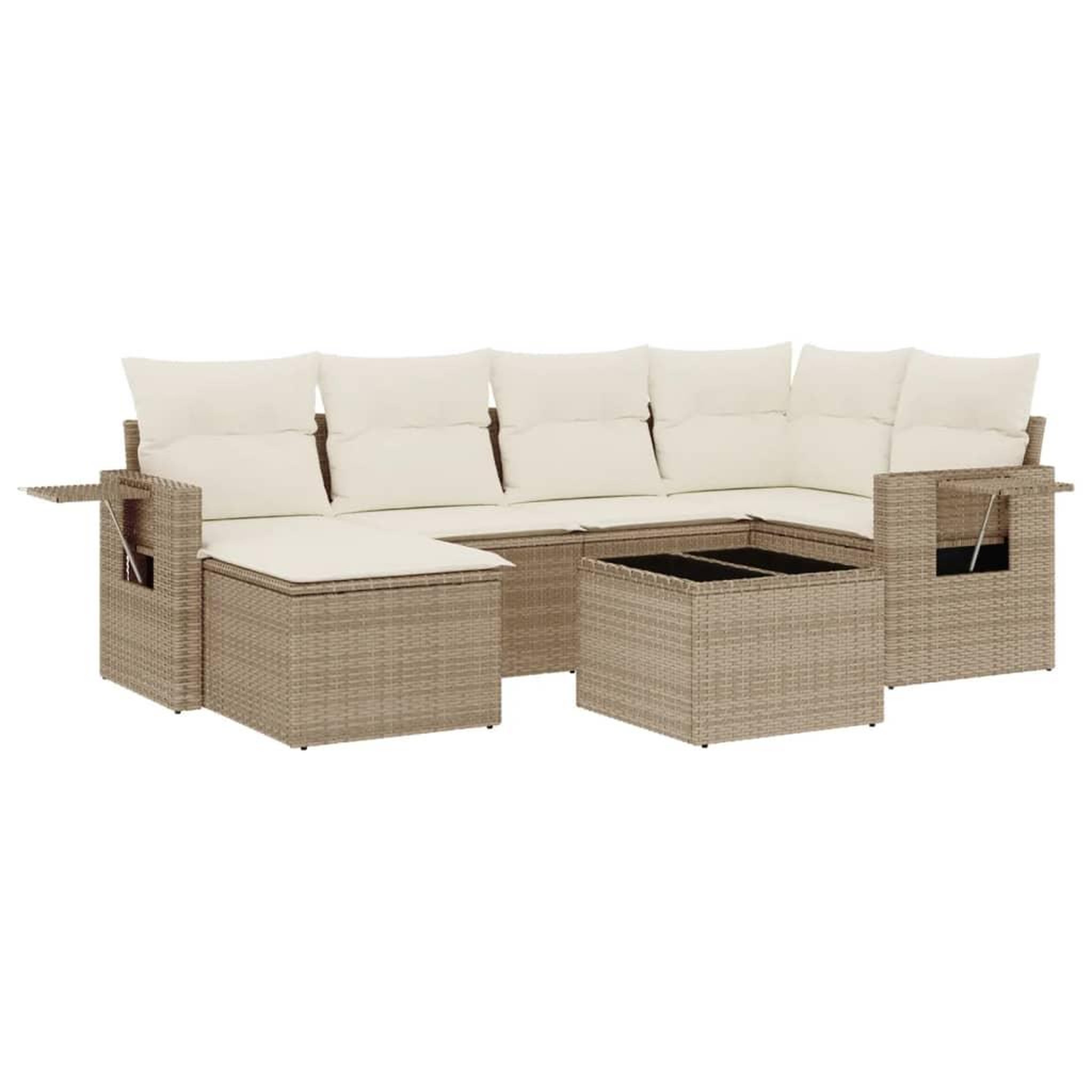 Voir la diapositive 2 : VIDAXL Salon de jardin avec coussins 7 pcs beige resine tressee
