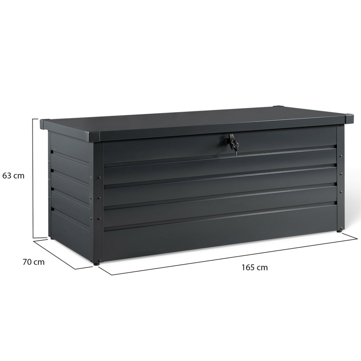 ID MARKET Coffre de rangement métal verrouillable gris anthracite pour jardin 600L 165x70x63 cm