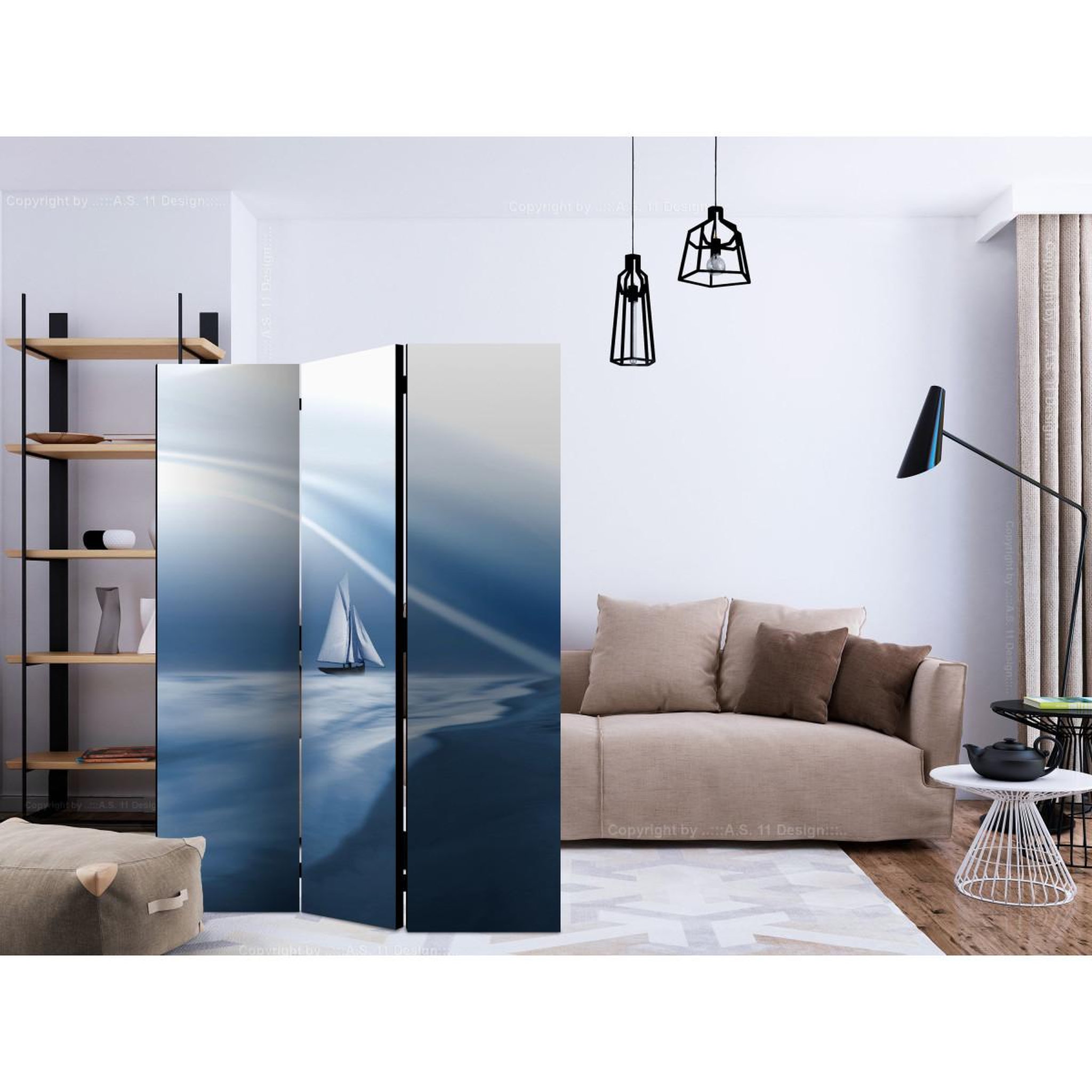 Voir la diapositive 2 : Paris Prix Paravent 3 volets  lonely sail drifting  135x172cm