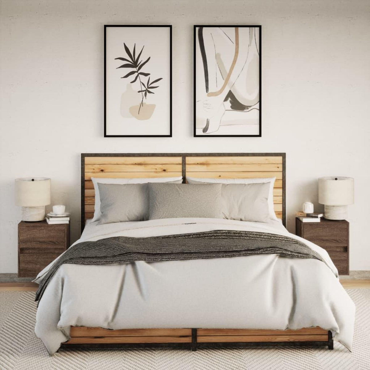 VIDAXL Tables de chevet murales avec lumieres LED 2 pcs chene marron