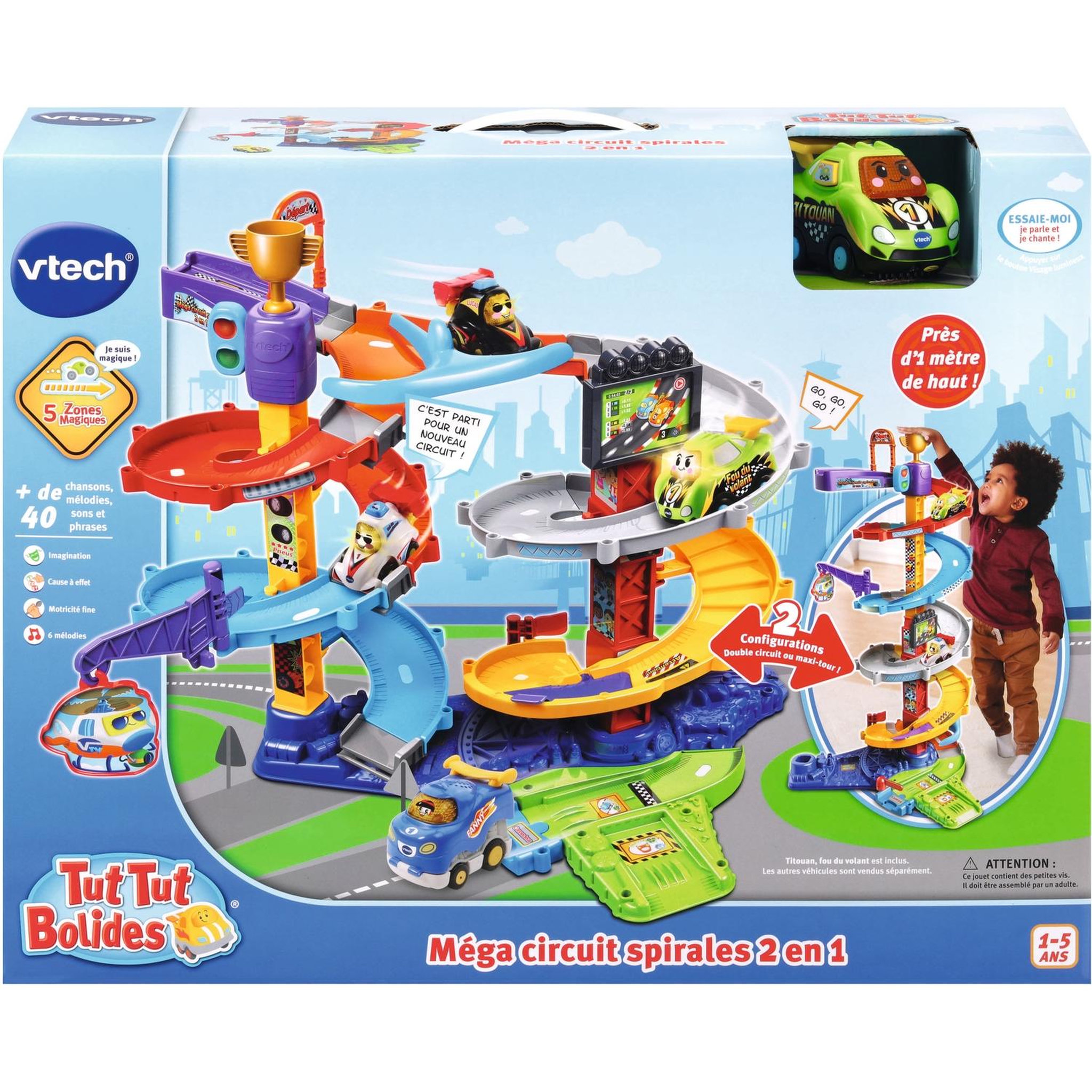 Voir la diapositive 4 : VTECH Méga circuit spirales 2 en 1 + Titouan, fou du volant - Tut Tut Bolides