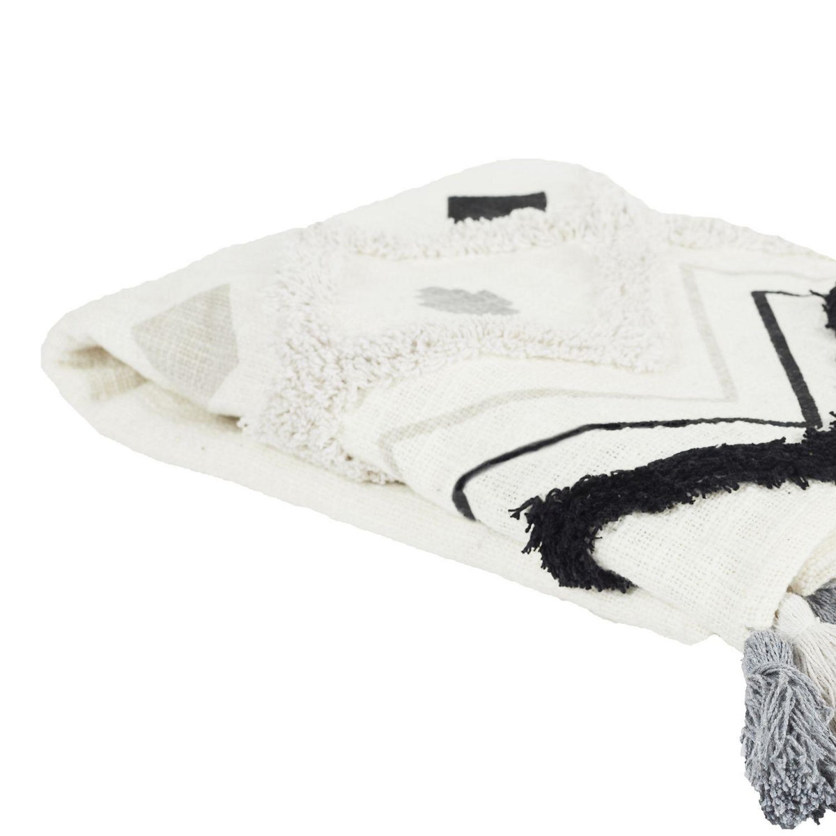 TOILINUX Jeté de canapé ethnique avec pompons - 130 x 170 cm - Blanc et noir