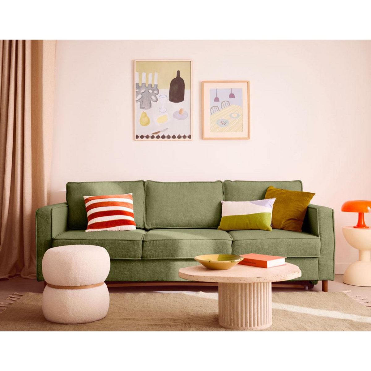 LISA DESIGN Jake - canapé droit 3 places convertible en tissu velours relief