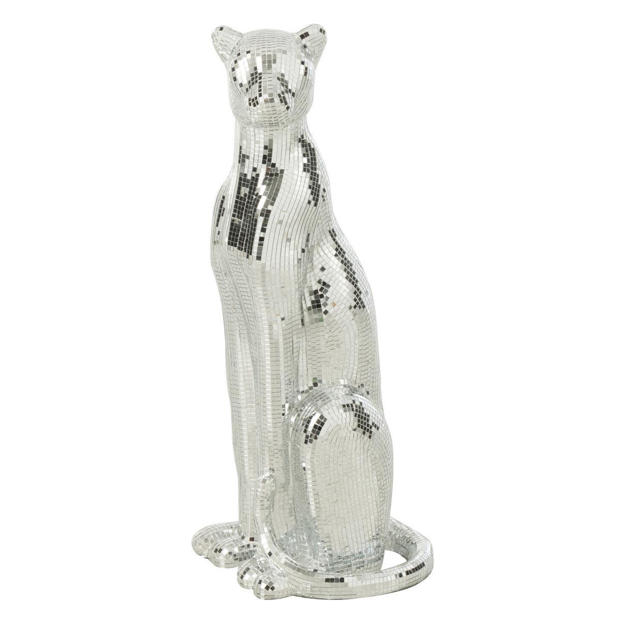 J-LINE Statue déco léopard  disco  62cm argent