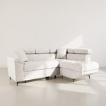 BEST MOBILIER Camille - canapé d'angle droit 5 places convertible avec têtières et coffre en velours texturé. Coloris disponibles : Beige