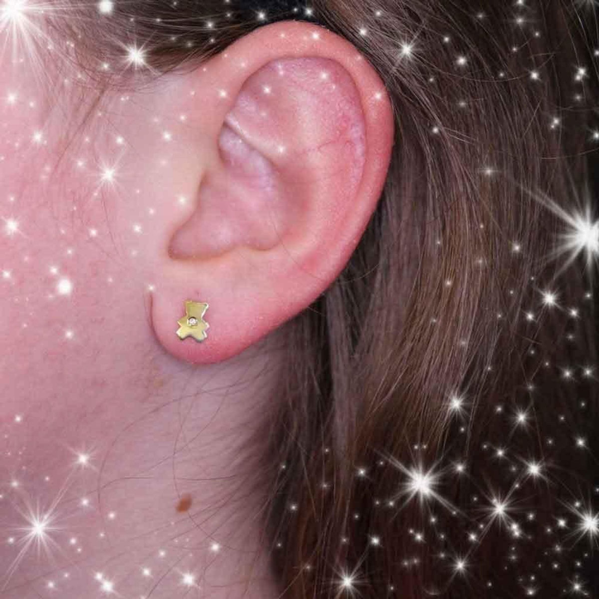 L'ATELIER D'AZUR Boucles d'Oreilles Ourson - Or Jaune et Diamant - Enfant