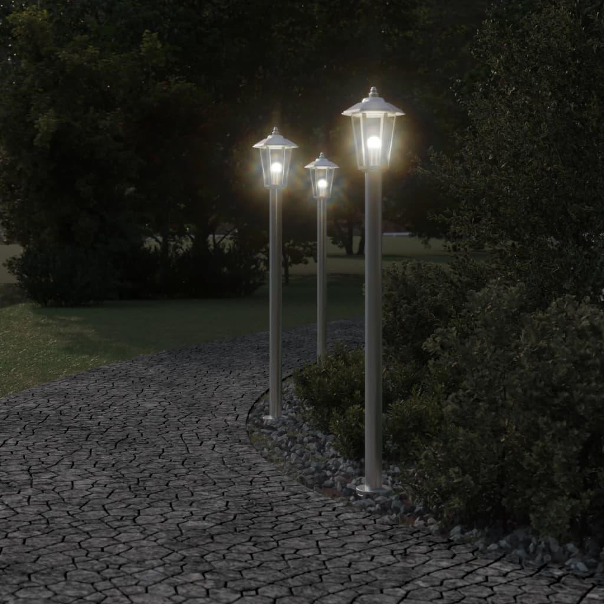 Voir la diapositive 3 : VIDAXL Lampadaire d'exterieur argente 120 cm acier inoxydable