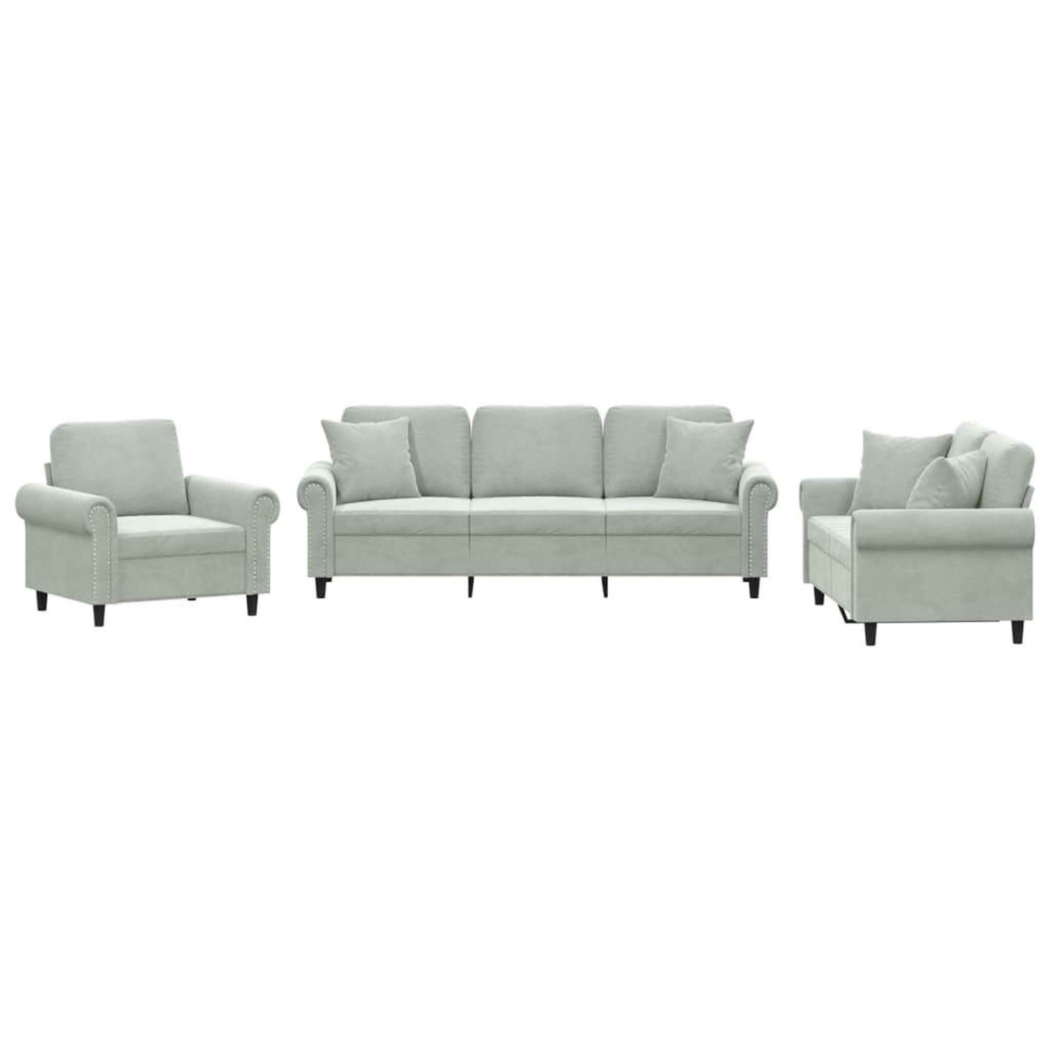 Voir la diapositive 2 : VIDAXL Ensemble de canapes 3 pcs avec coussins gris clair velours