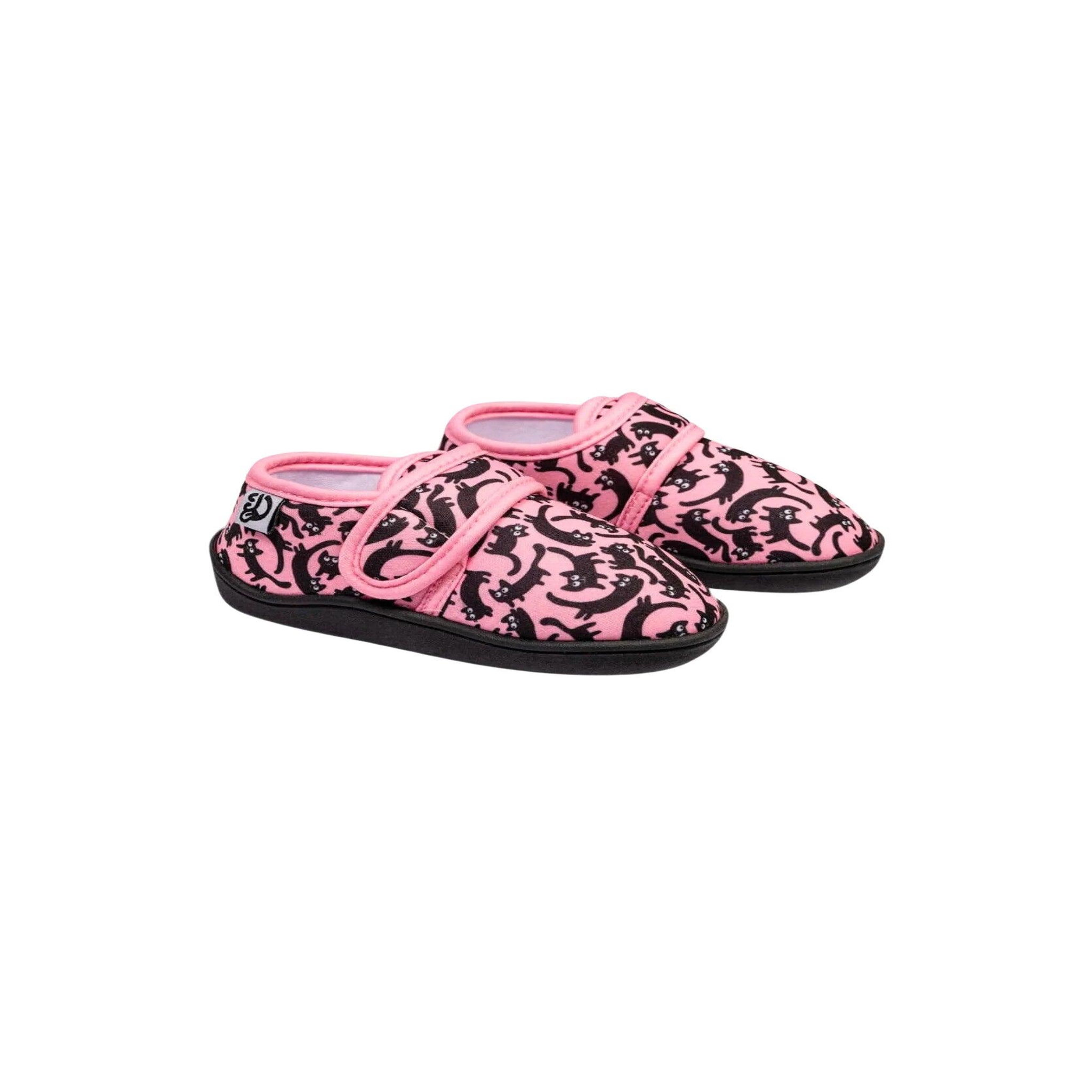 DEDOLES Pantoufles Enfants à Velcro Chats Roses. Coloris disponibles : Multicolore