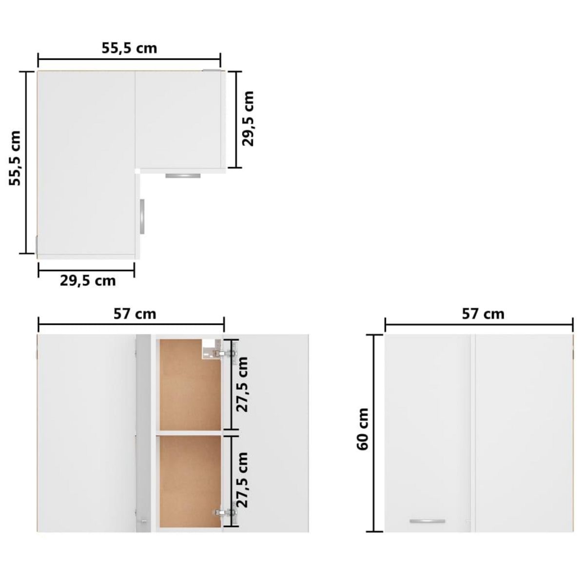 VIDAXL Armoire d'angle suspendue Blanc 57x57x60 cm Bois