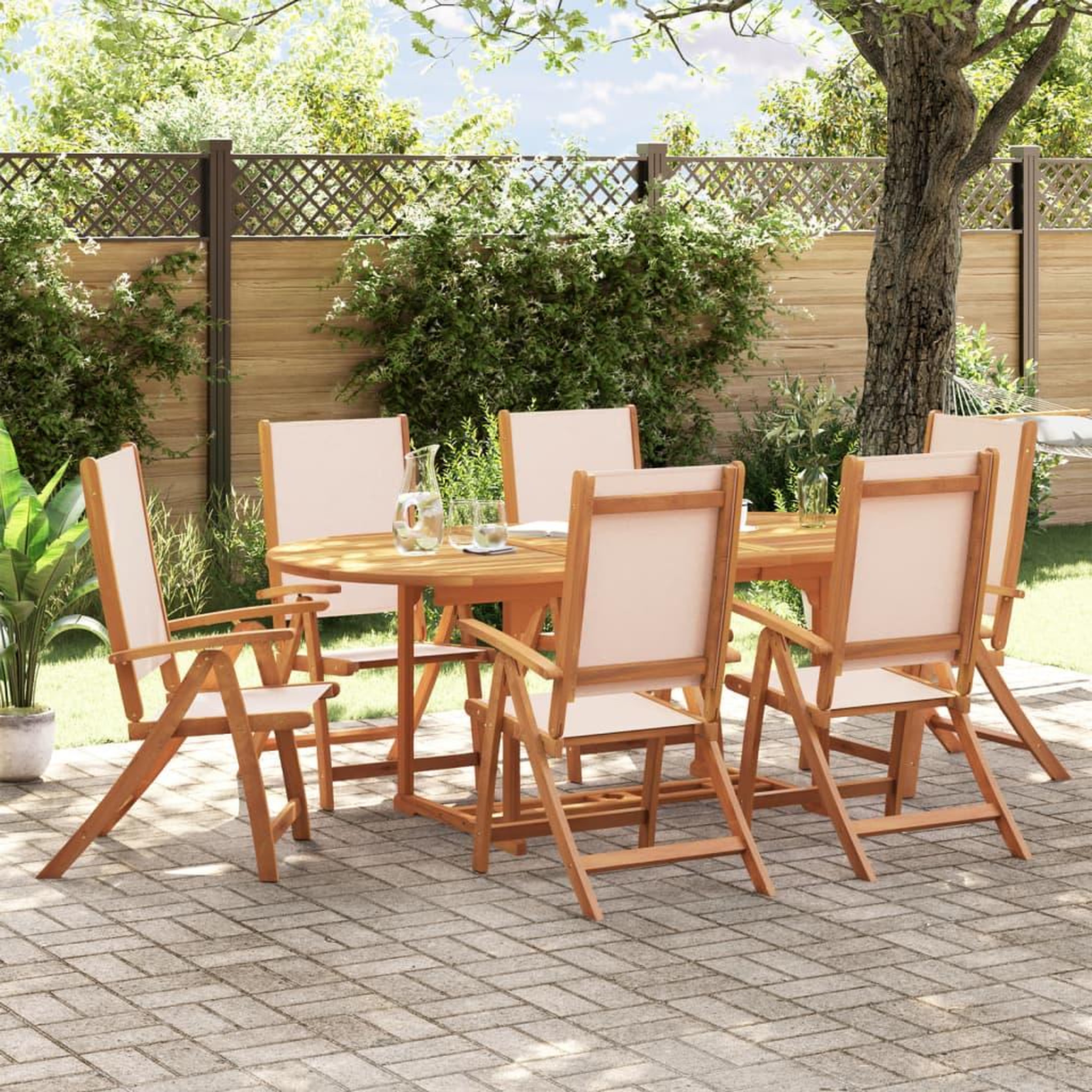 VIDAXL Ensemble a Manger de jardin 7pcs bois d'acacia solide textilene