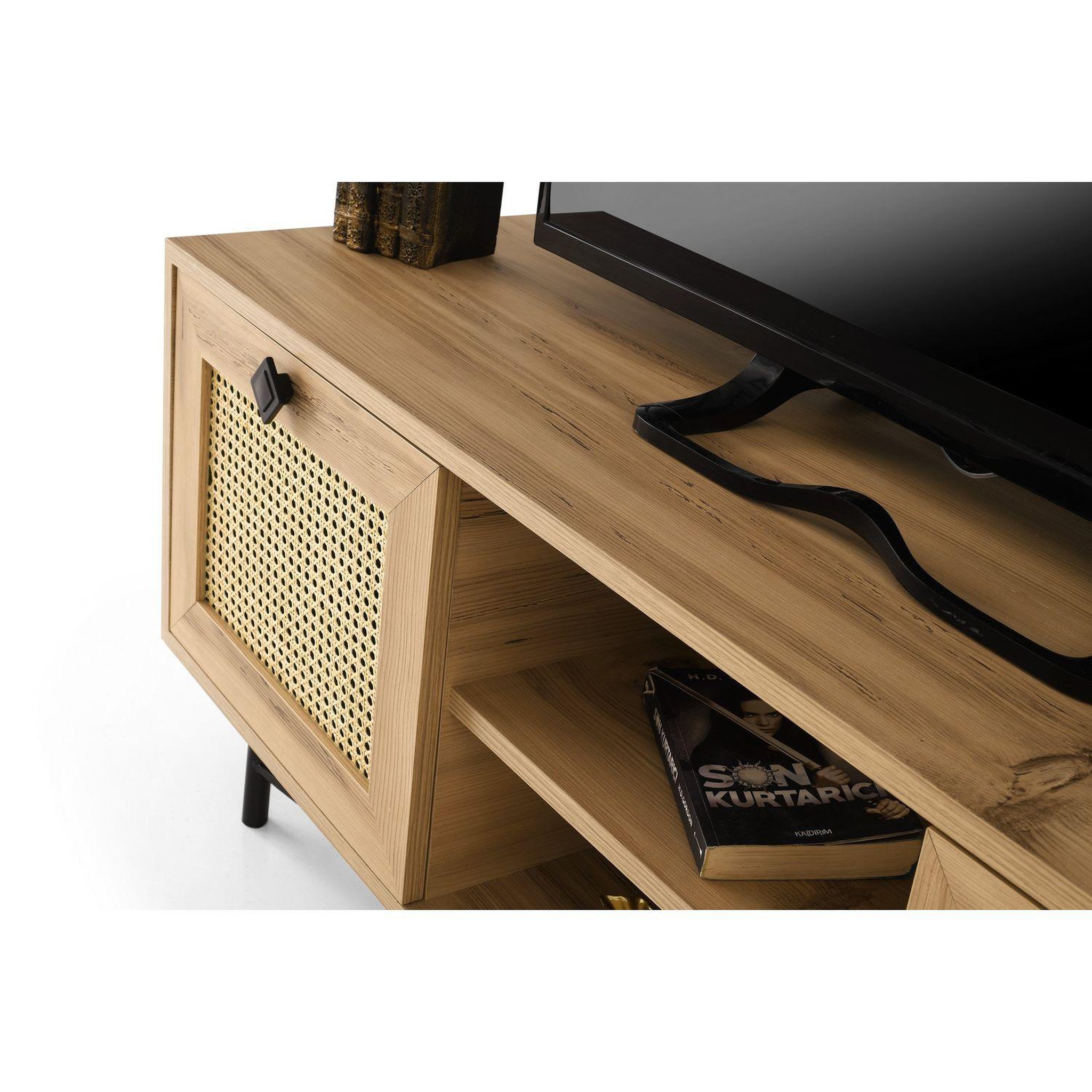 Voir la diapositive 3 : TOILINUX Meuble tv en panneaux de particules avec rangements - beige