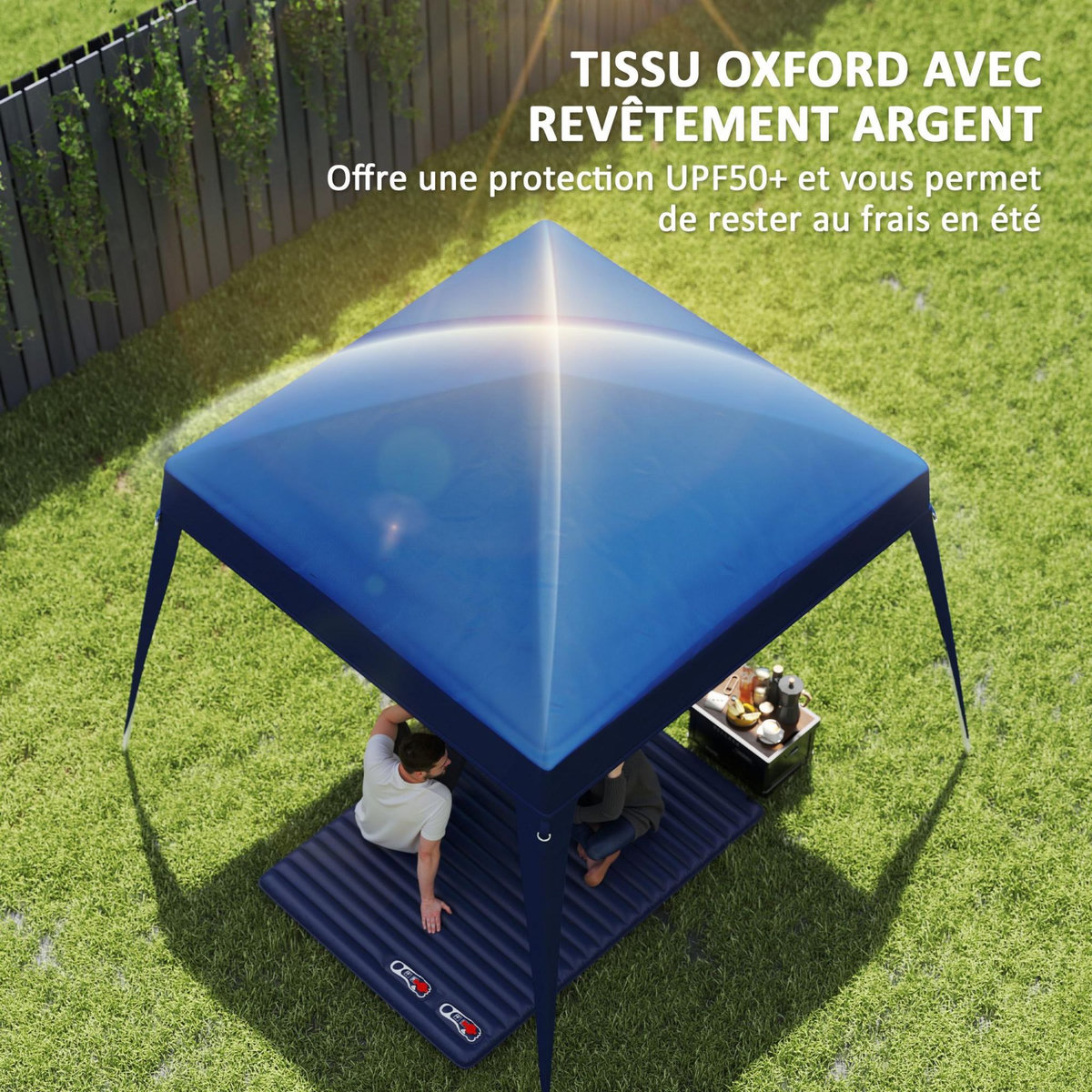 OUTSUNNY Toile de rechange pour barnum tonnelle 3 x 3 m(bas)/2,4 x 2,4 m(haut) protection solaire UPF50+ bleu