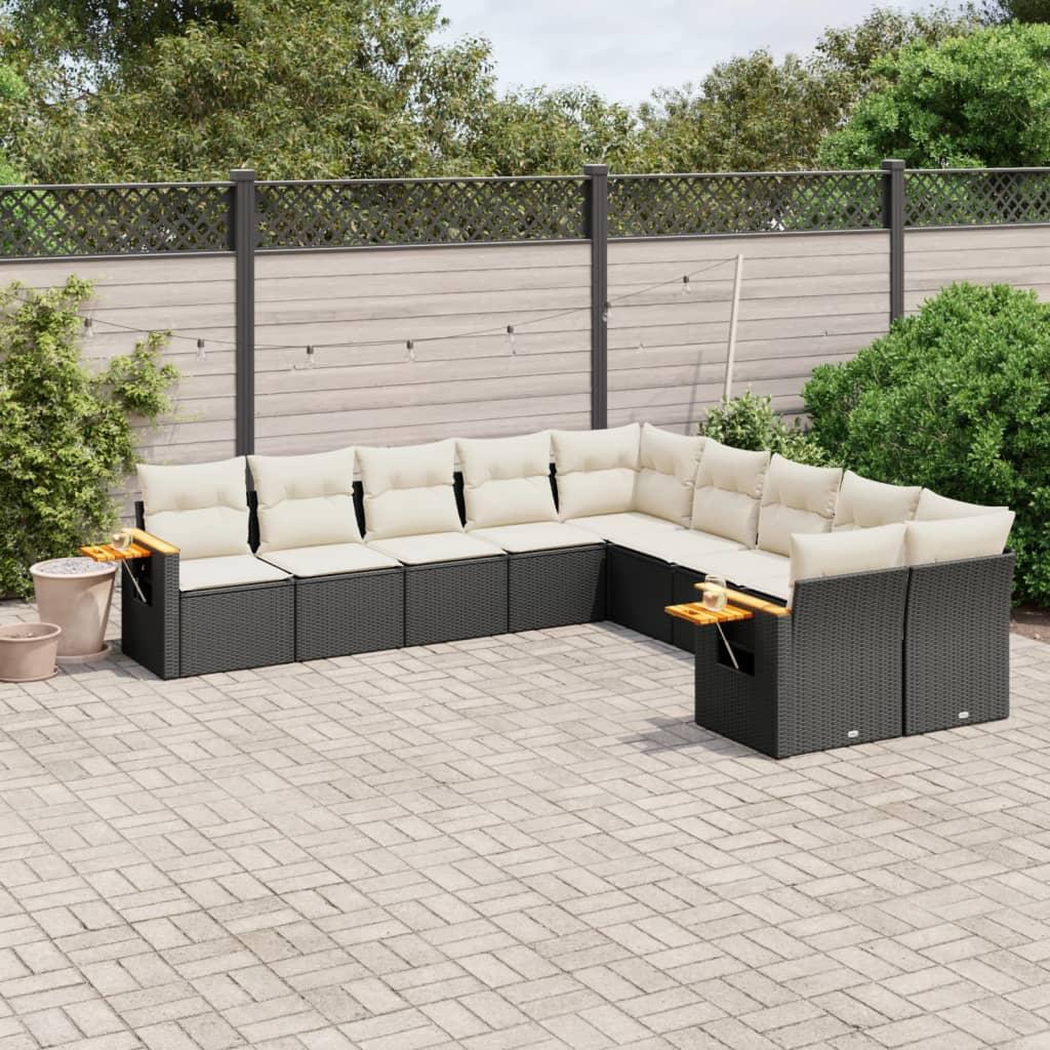 VIDAXL Salon de jardin 10 pcs avec coussins noir resine tressee