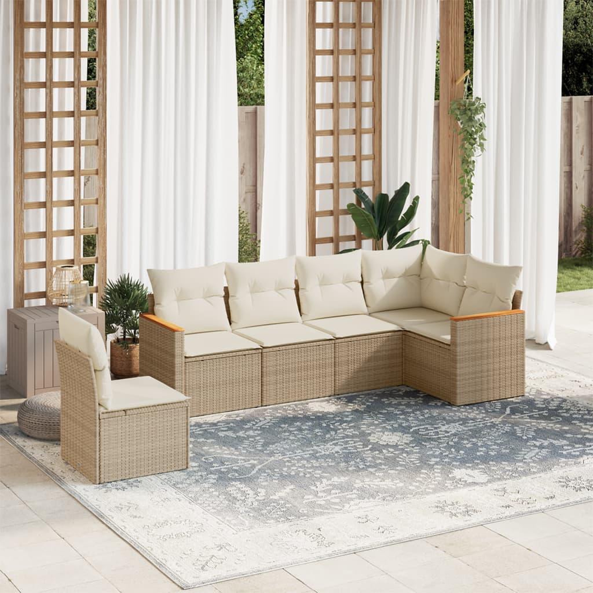 VIDAXL Salon de jardin avec coussins 6 pcs beige resine tressee