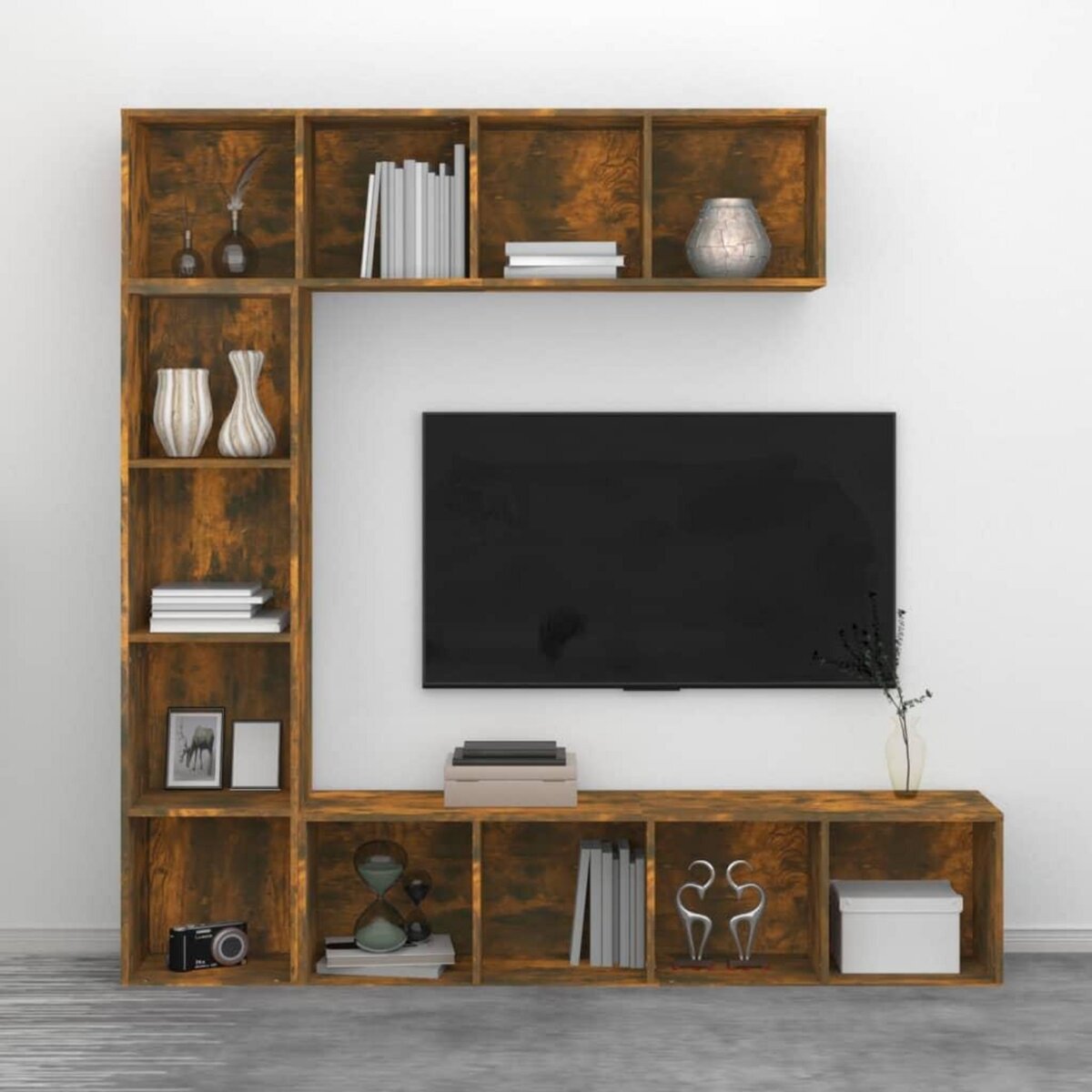 VIDAXL Ensemble bibliotheque/meuble TV 3 pcs Chene fume 180x30x180 cm