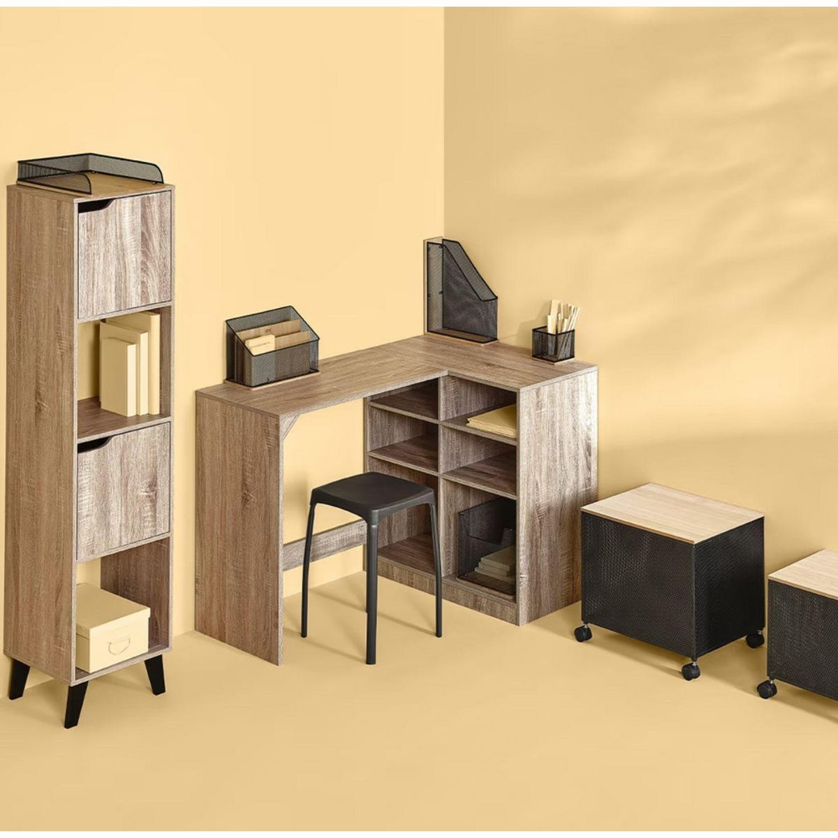 FIVE Range-revues pour bureau en métal et bambou HAVI - Noir