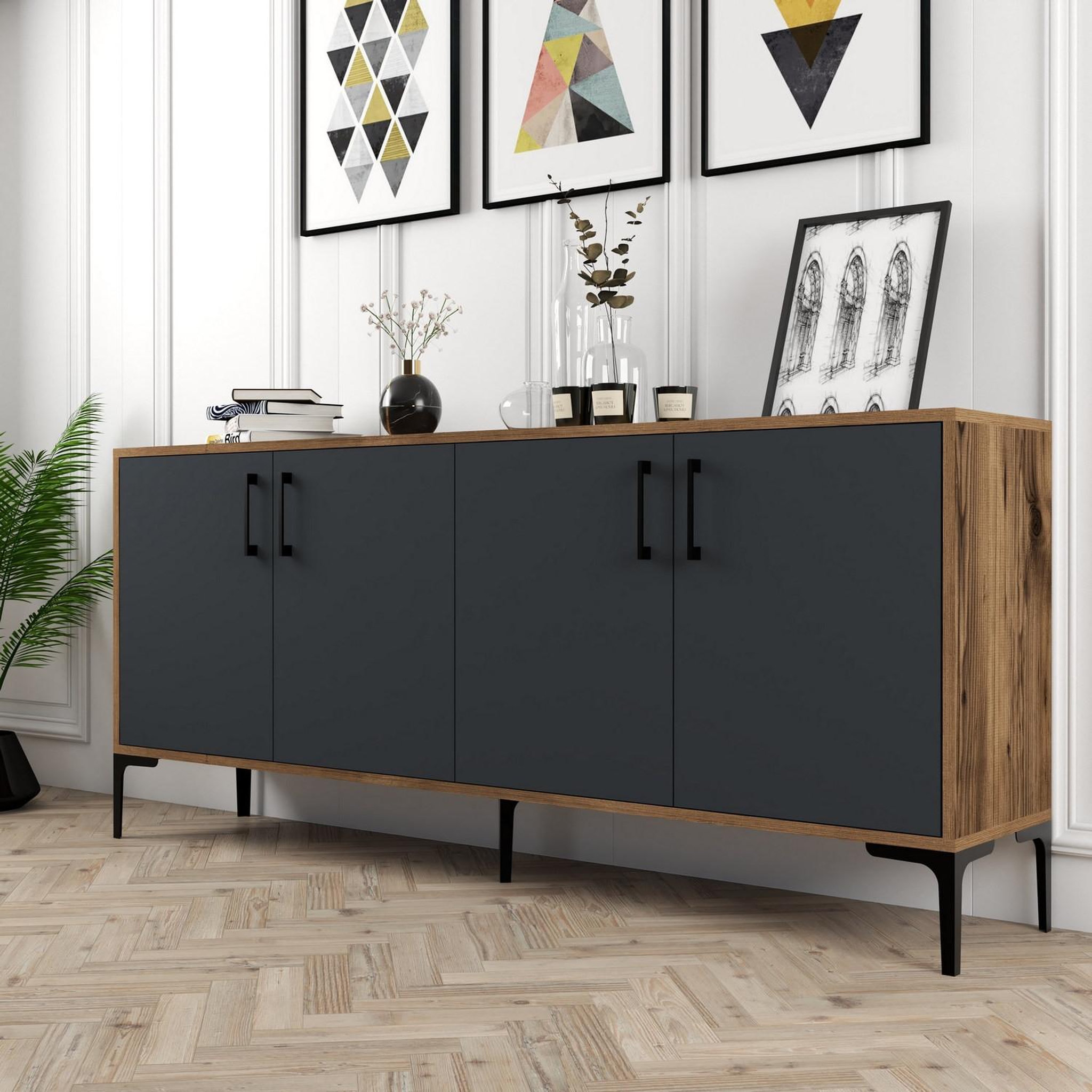 Voir la diapositive 4 : Habitat et Jardin Buffet en bois  Kiev  - 180 x 35 x 78 cm - Gris anthracite
