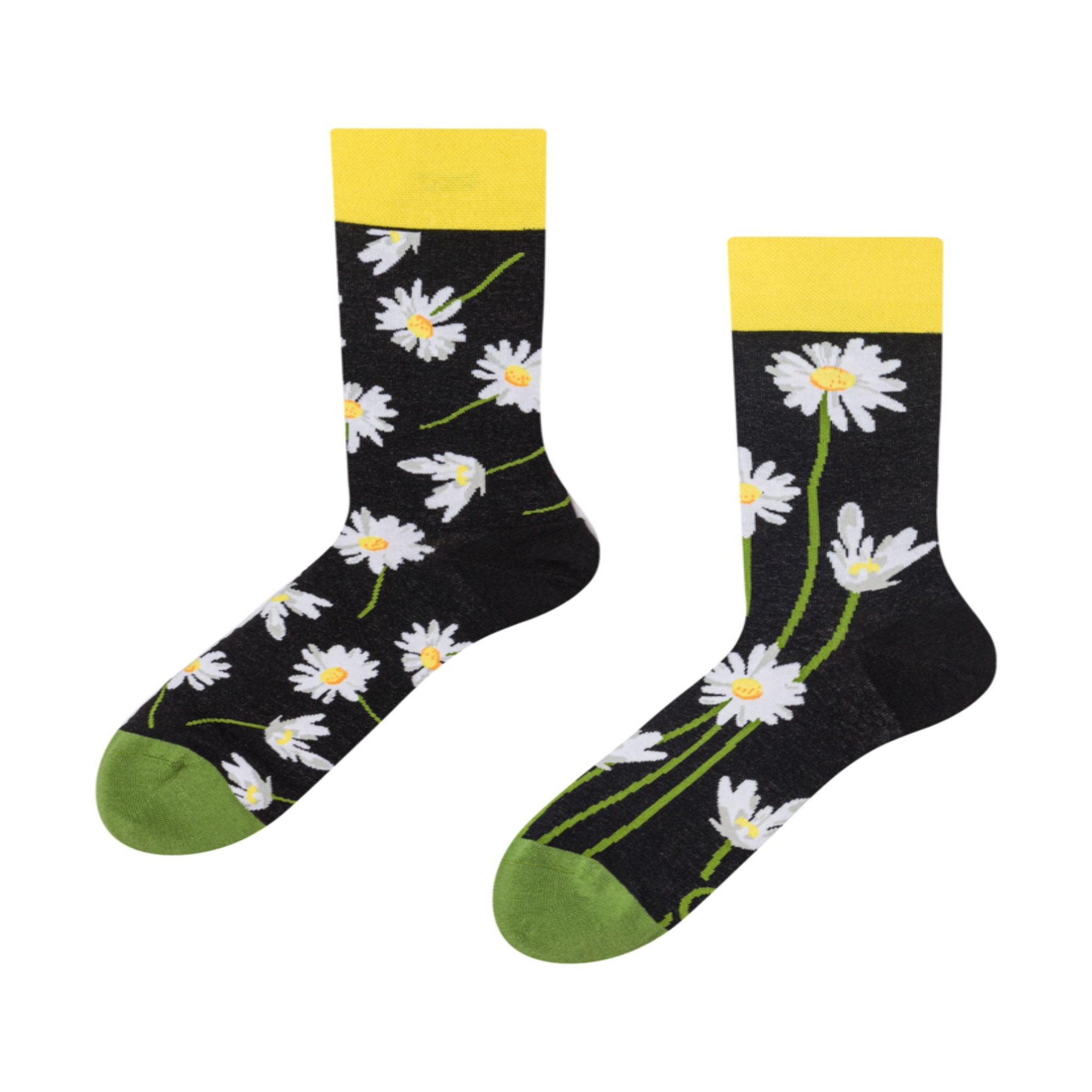 DEDOLES Chaussettes marguerites dans la nuit. Coloris disponibles : Noir
