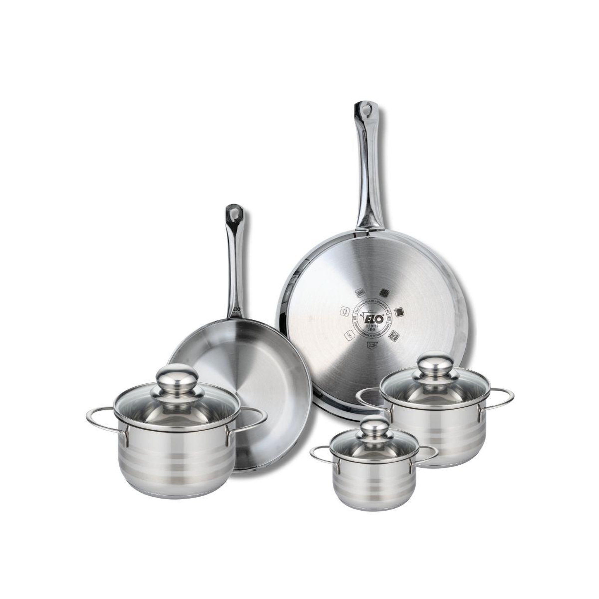 ELO Ensemble de 2 poêles de cuisson 24 et 28 cm et 3 faitouts 12, 14 et 16 cm elo profi brillant