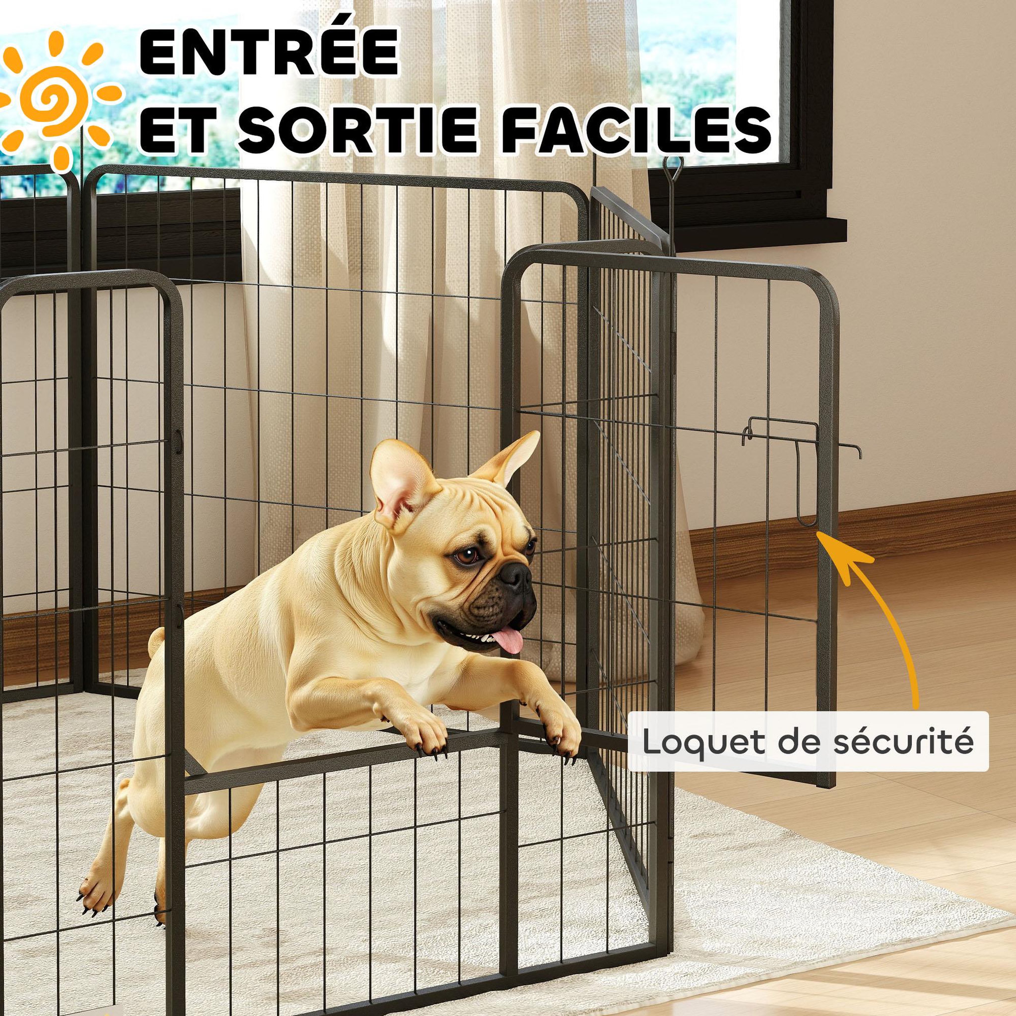 Voir la diapositive 6 : PAWHUT Parc enclos chien modulable pliable 6 panneaux h.80cm porte verrouillable acier époxy noir