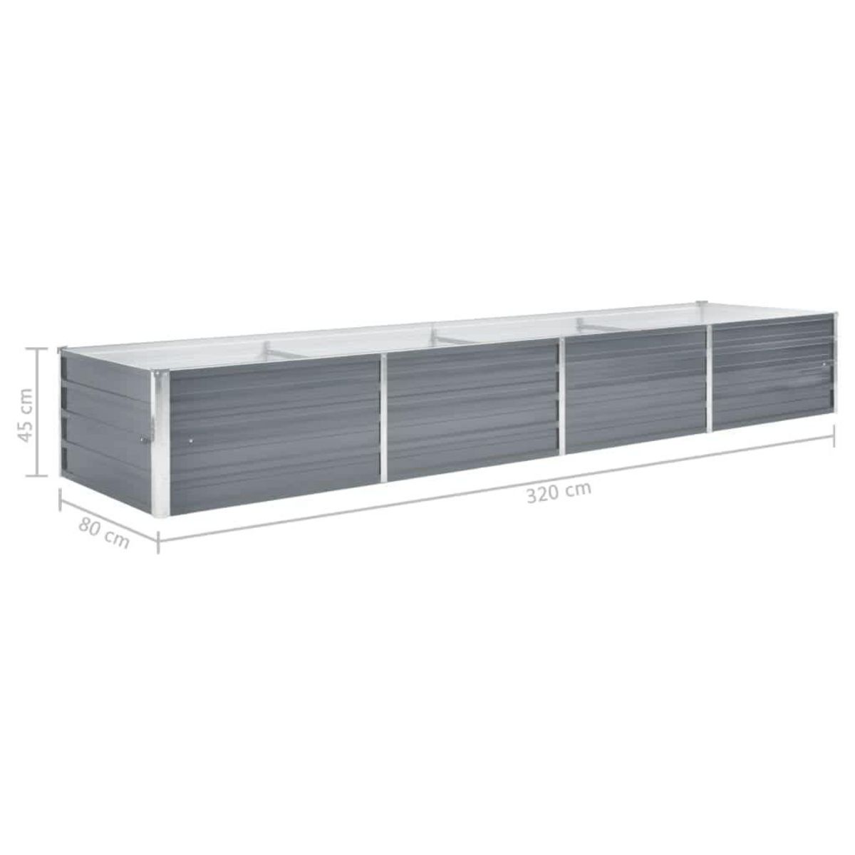 VIDAXL Lit sureleve de jardin Acier galvanise 320x80x45 cm Gris