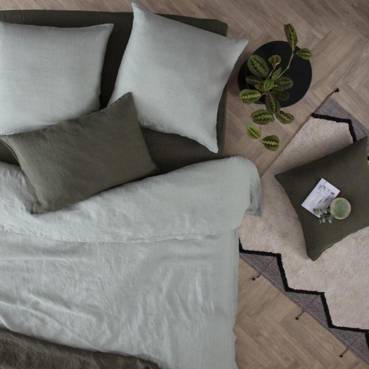 ATMOSPHERA Drap Housse bonnet 30 cm 100% Lin Tropiques