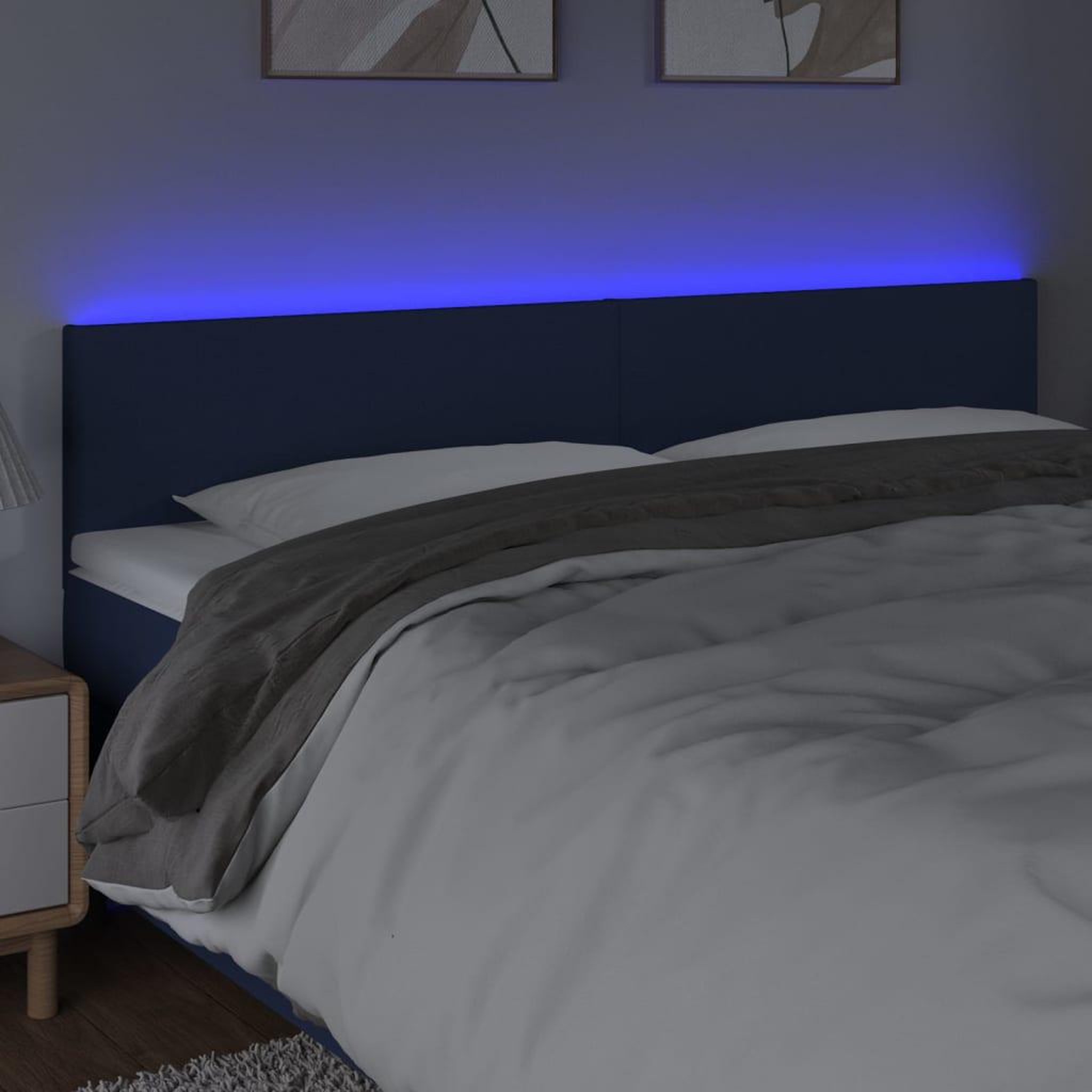 Voir la diapositive 3 : VIDAXL Tete de lit a LED Bleu 160x5x78/88 cm Tissu