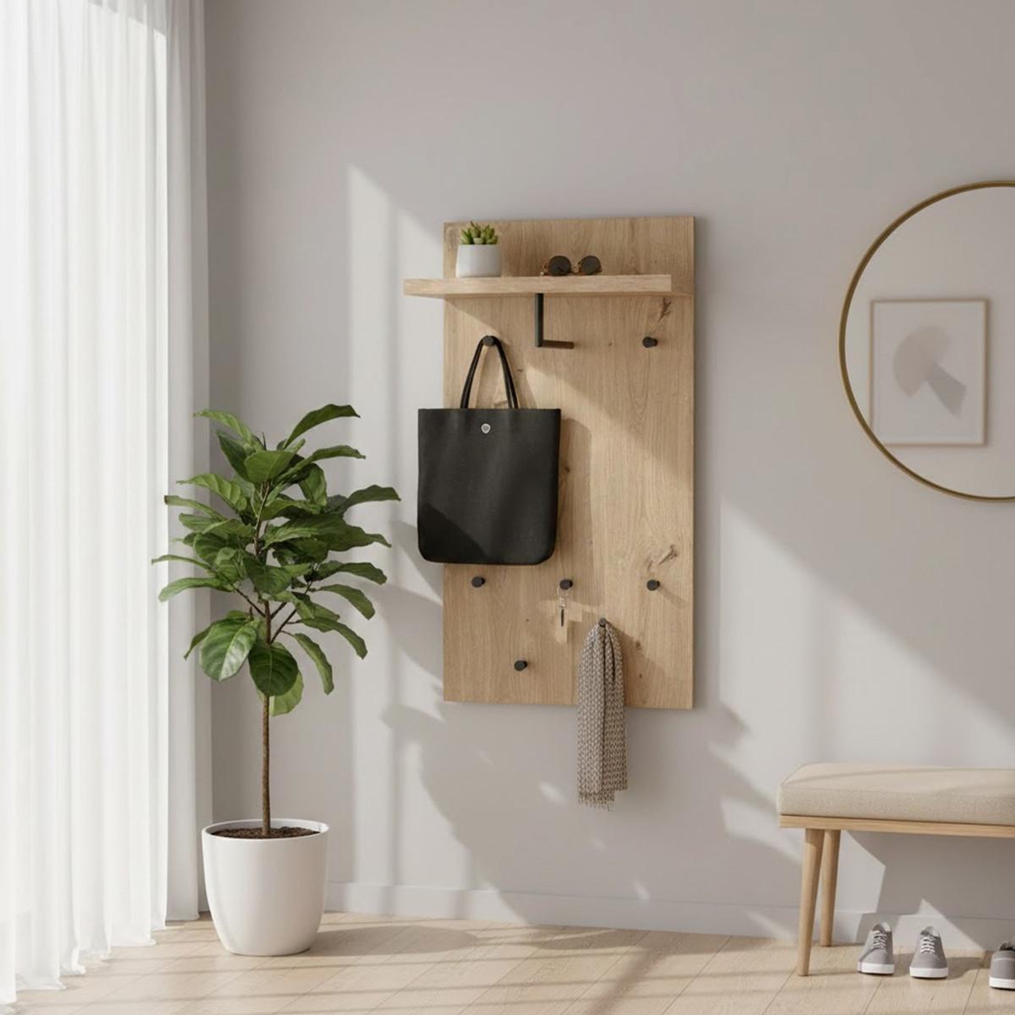 Voir la diapositive 4 : Paris Prix Porte-manteau mural  fama  90cm chêne & noir