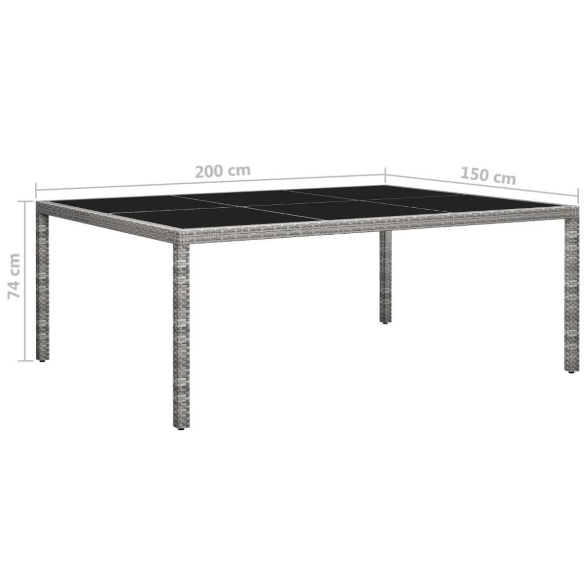 VIDAXL Table a manger d'exterieur Gris 200x150x74 cm Resine tressee