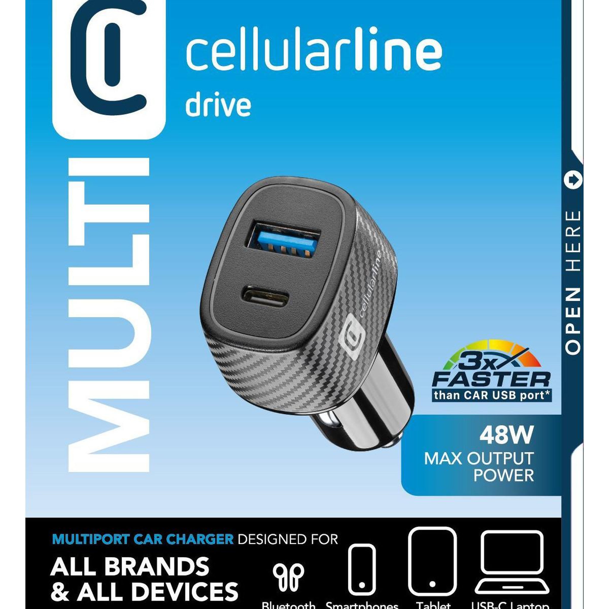 CELLULAR LINE Cellularline car multipower ultra - iphone, samsung, xiaomi, oppo and other smartphones and tablets chargeur auto rapide à port usb et port usb-c