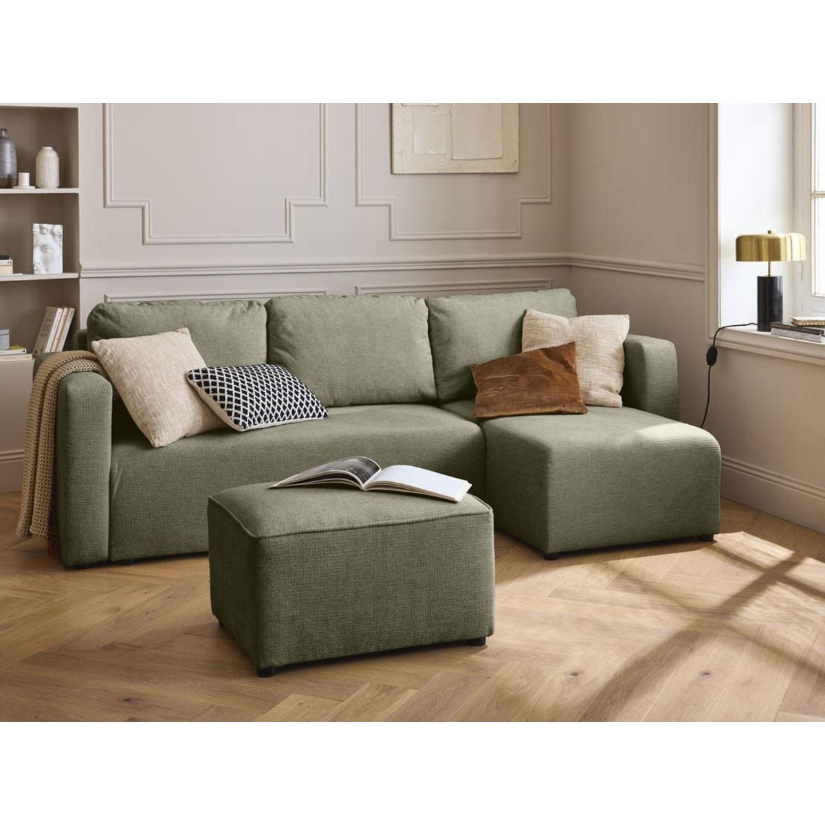 BEST MOBILIER Canopy - canapé d'angle réversible - 4 places - convertible avec coffre - en tissu texturé